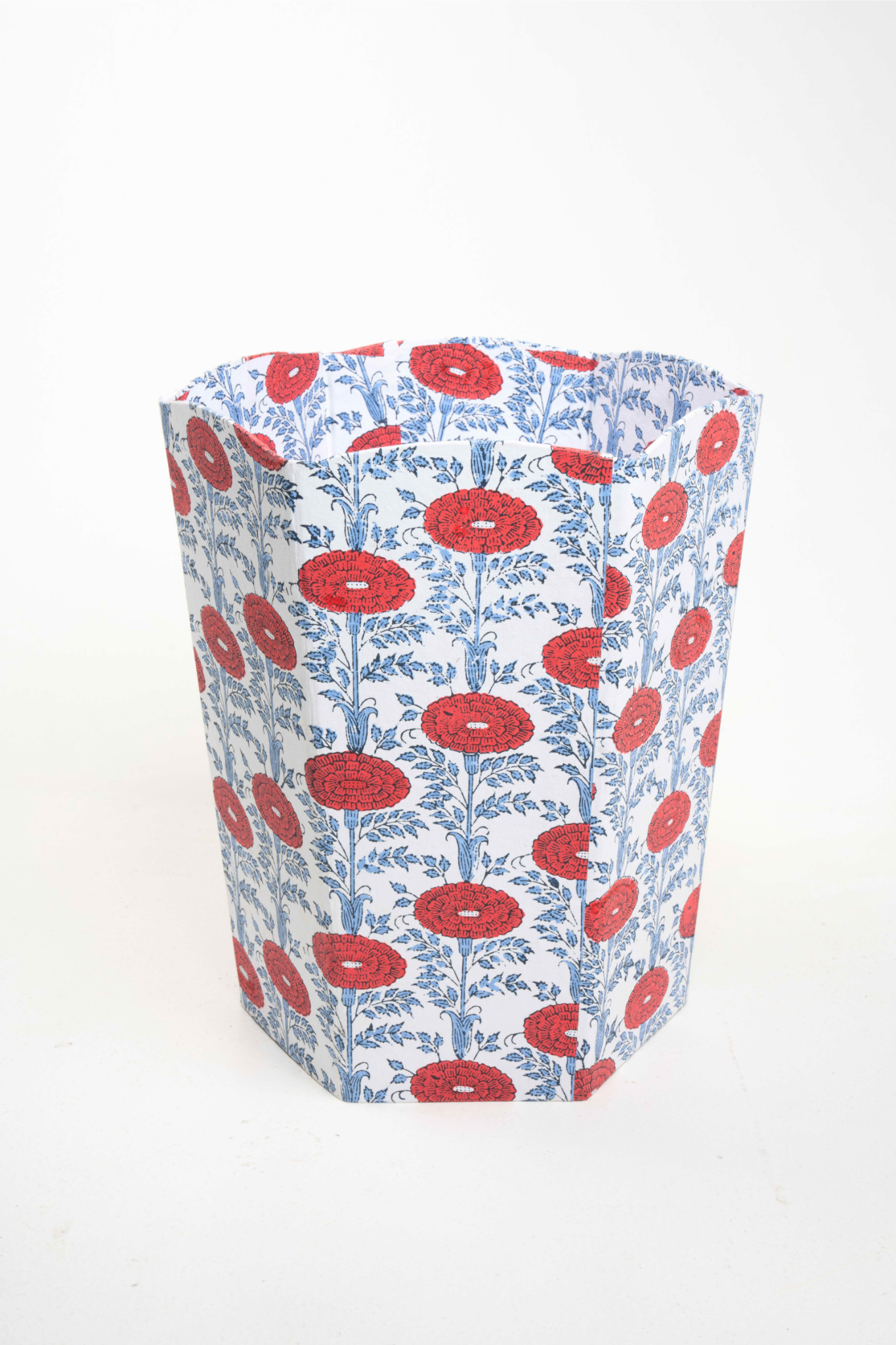 Inner Child araminta blockprint scallop-edged storage bin with red floral pattern