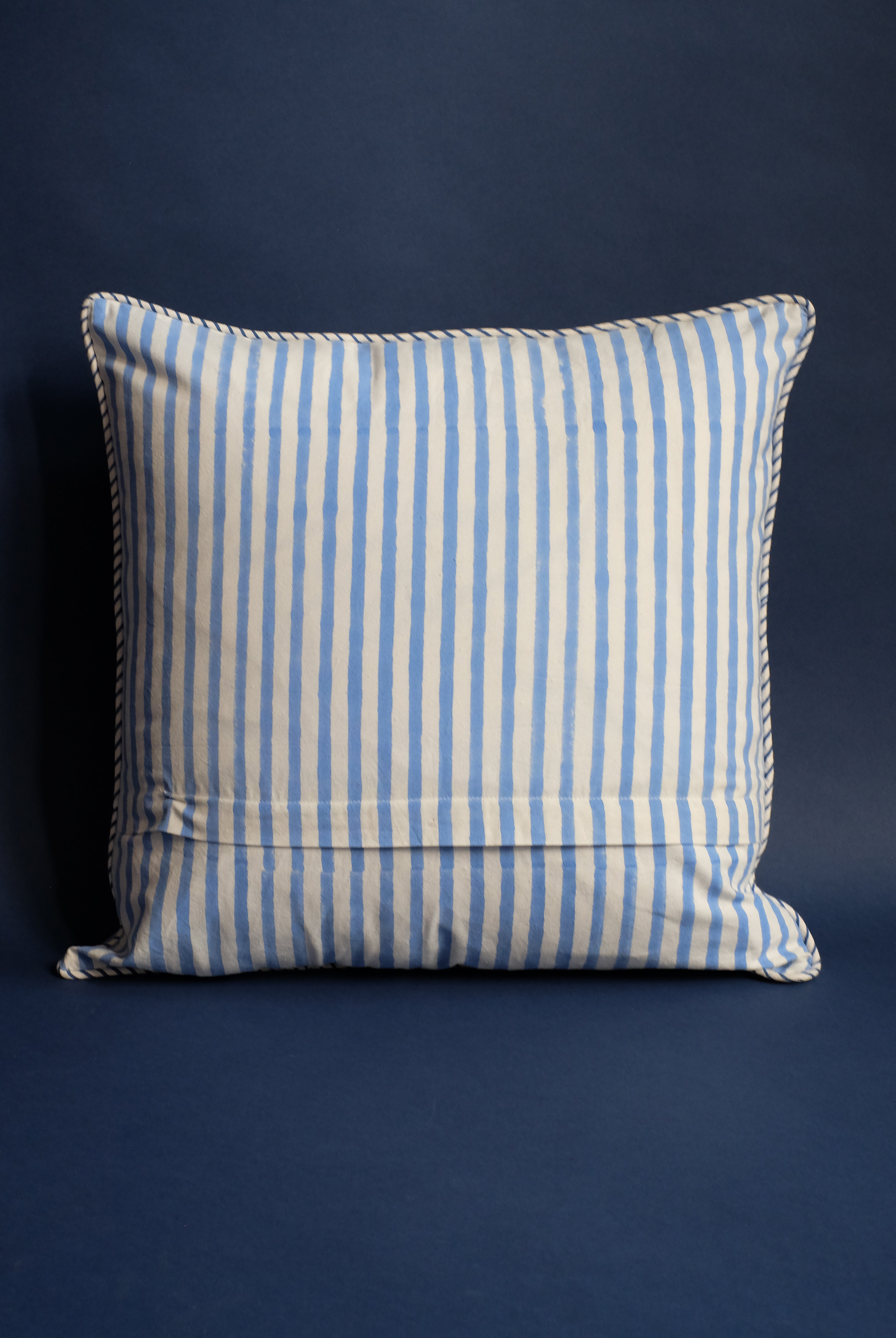 Blue and white striped blockprint pillow from Inner Child