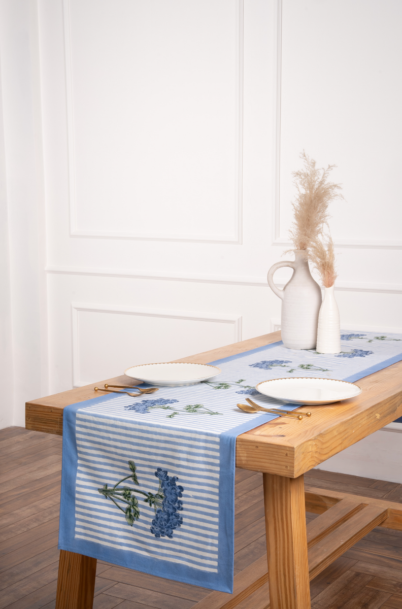 table runner 「青磁色・彩」　帯リメイク Blue Hydrangea Tablerunner – Inner Child
