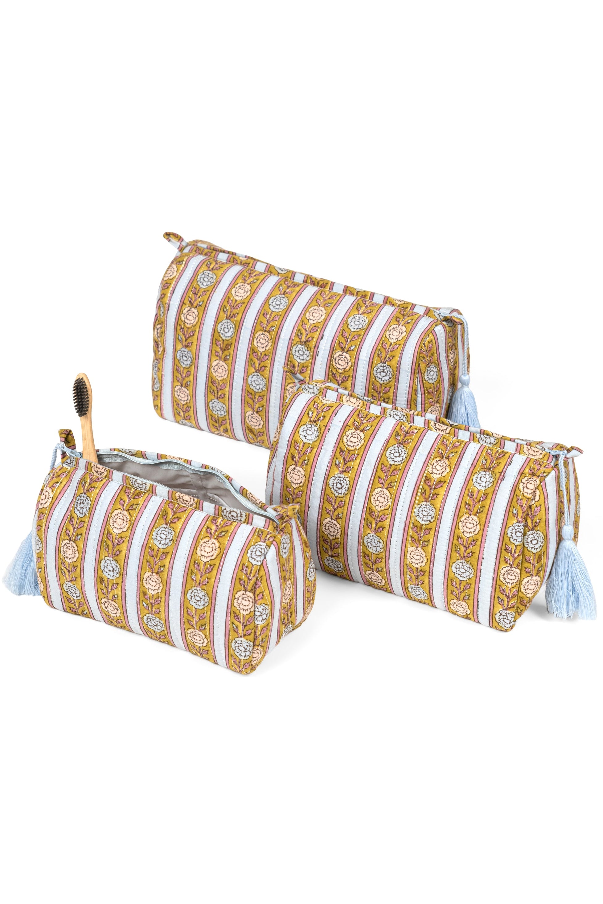 Vintage floral stripe makeup bag set from Inner Child