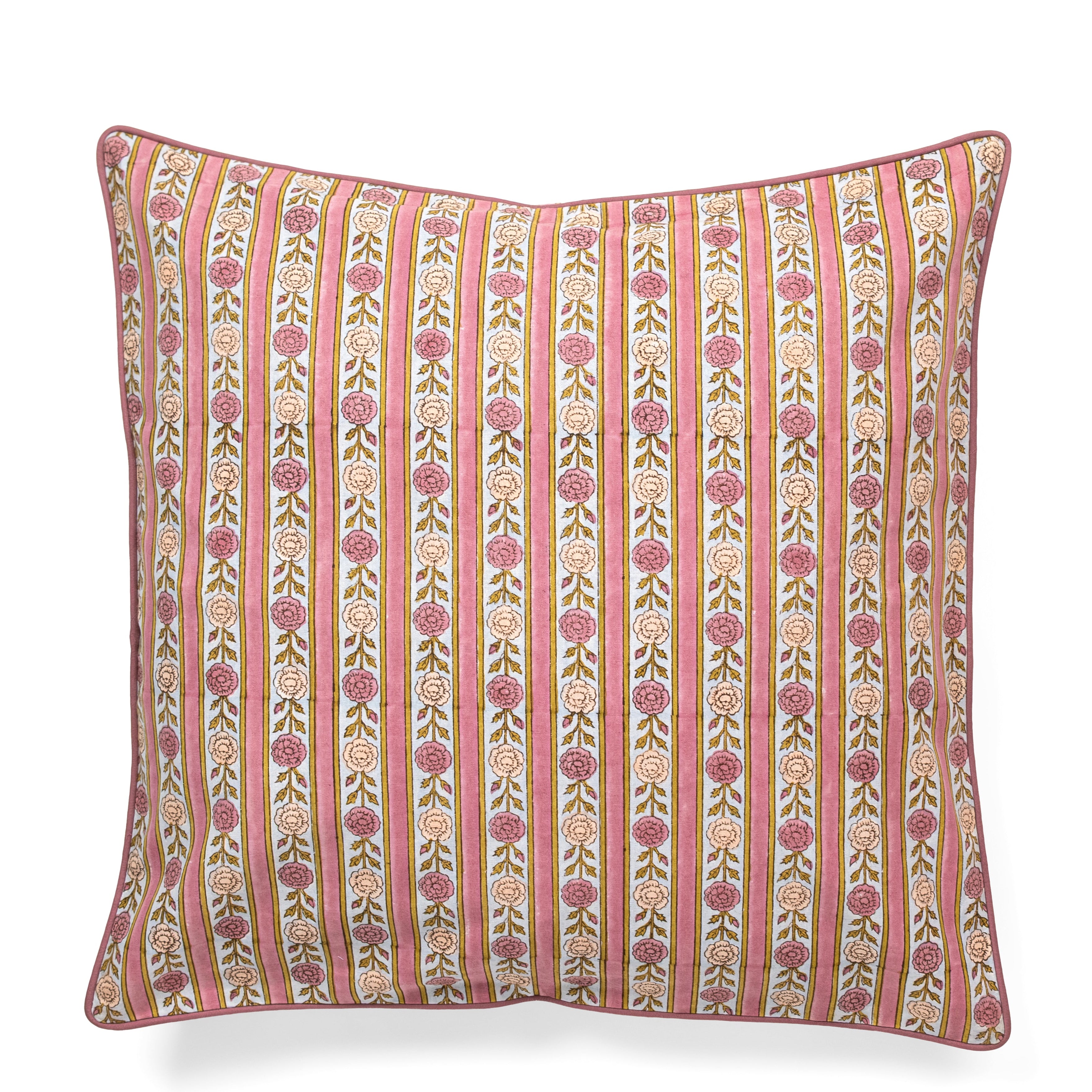 Vintage Floral Stripe Blockprint Pillow