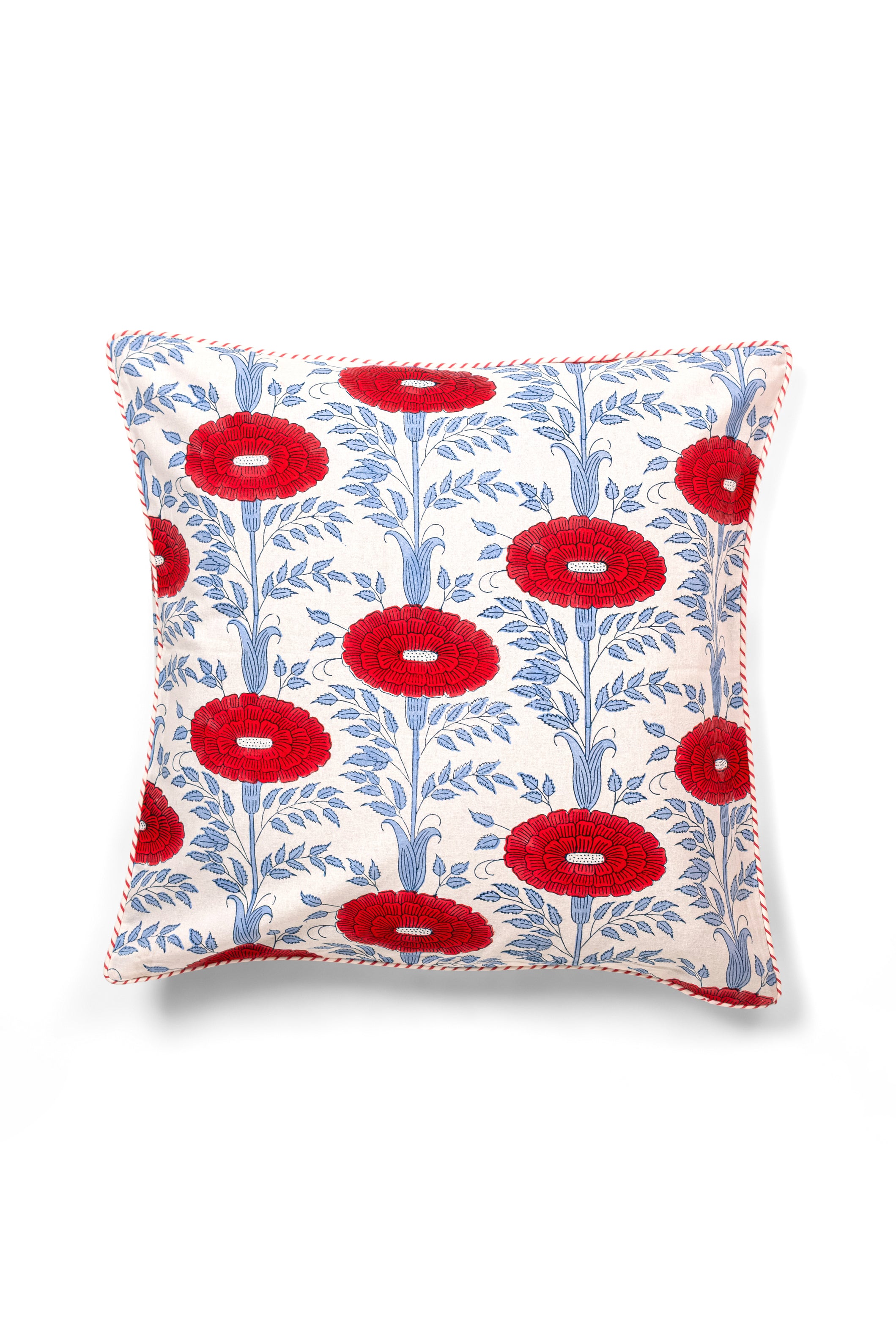 Araminta red blockprint floral pillow cover with insert from Inner Child