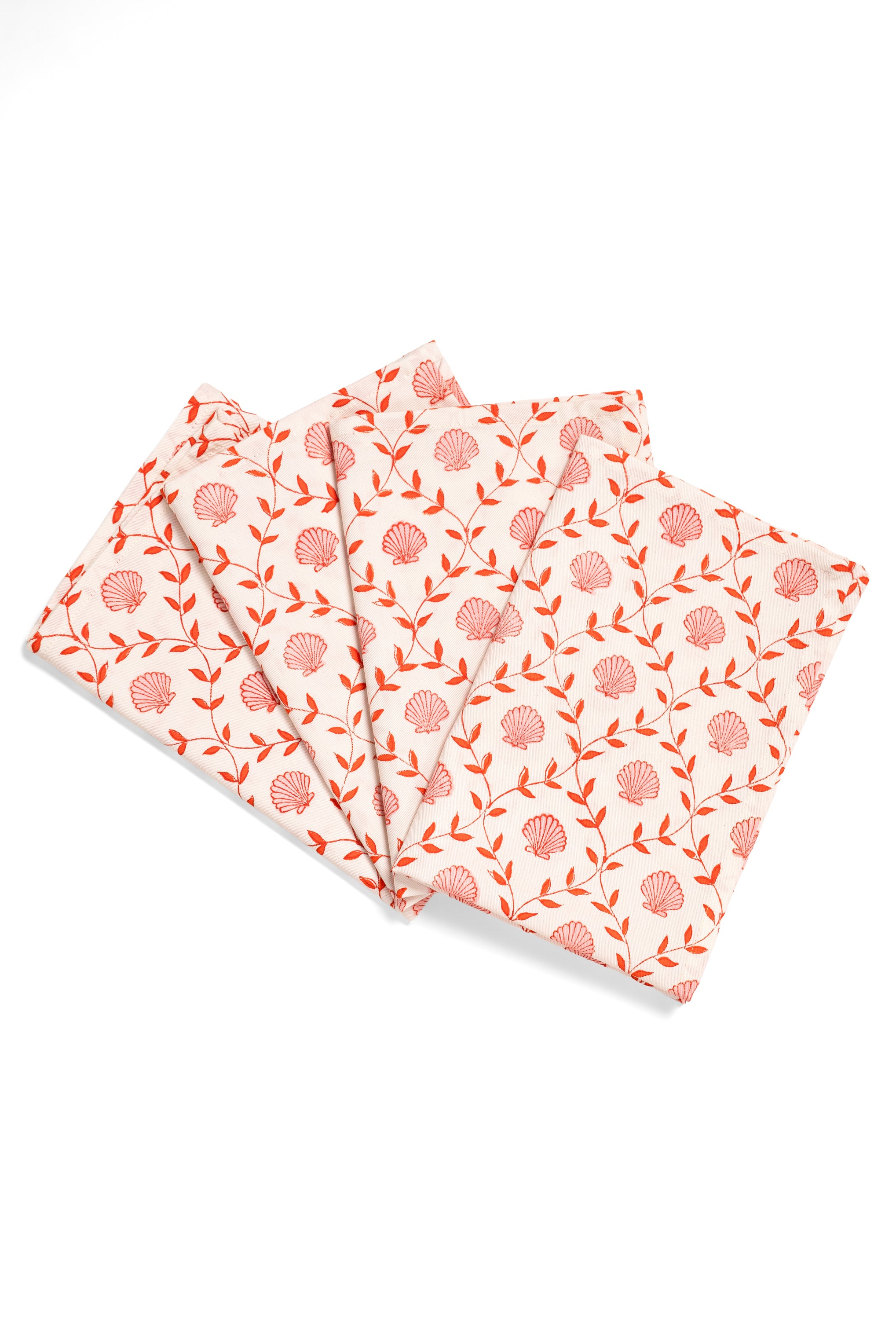 Pink seashell blockprint napkins set of 4 from Inner Child