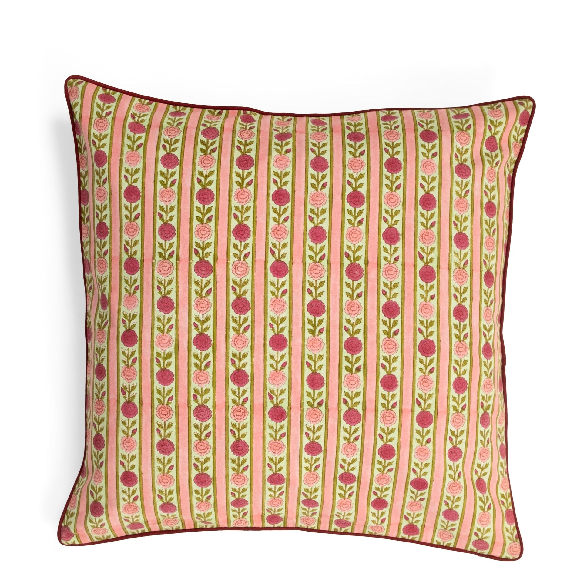 Vintage Floral Stripe Blockprint Pillow