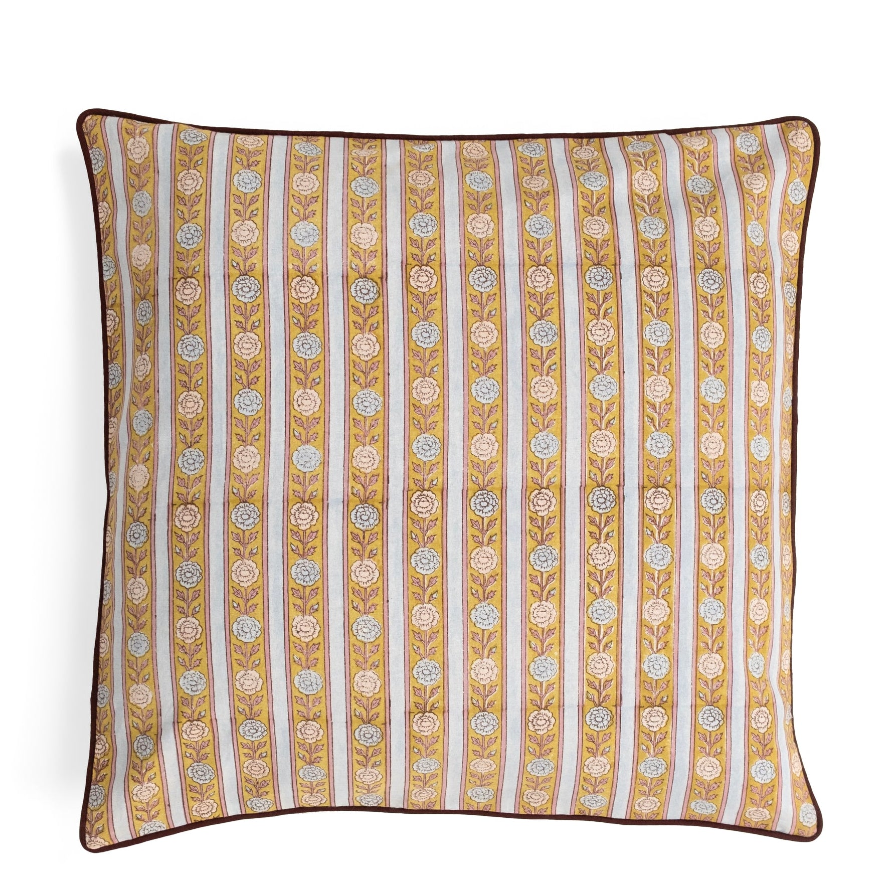 Vintage Floral Stripe Blockprint Pillow