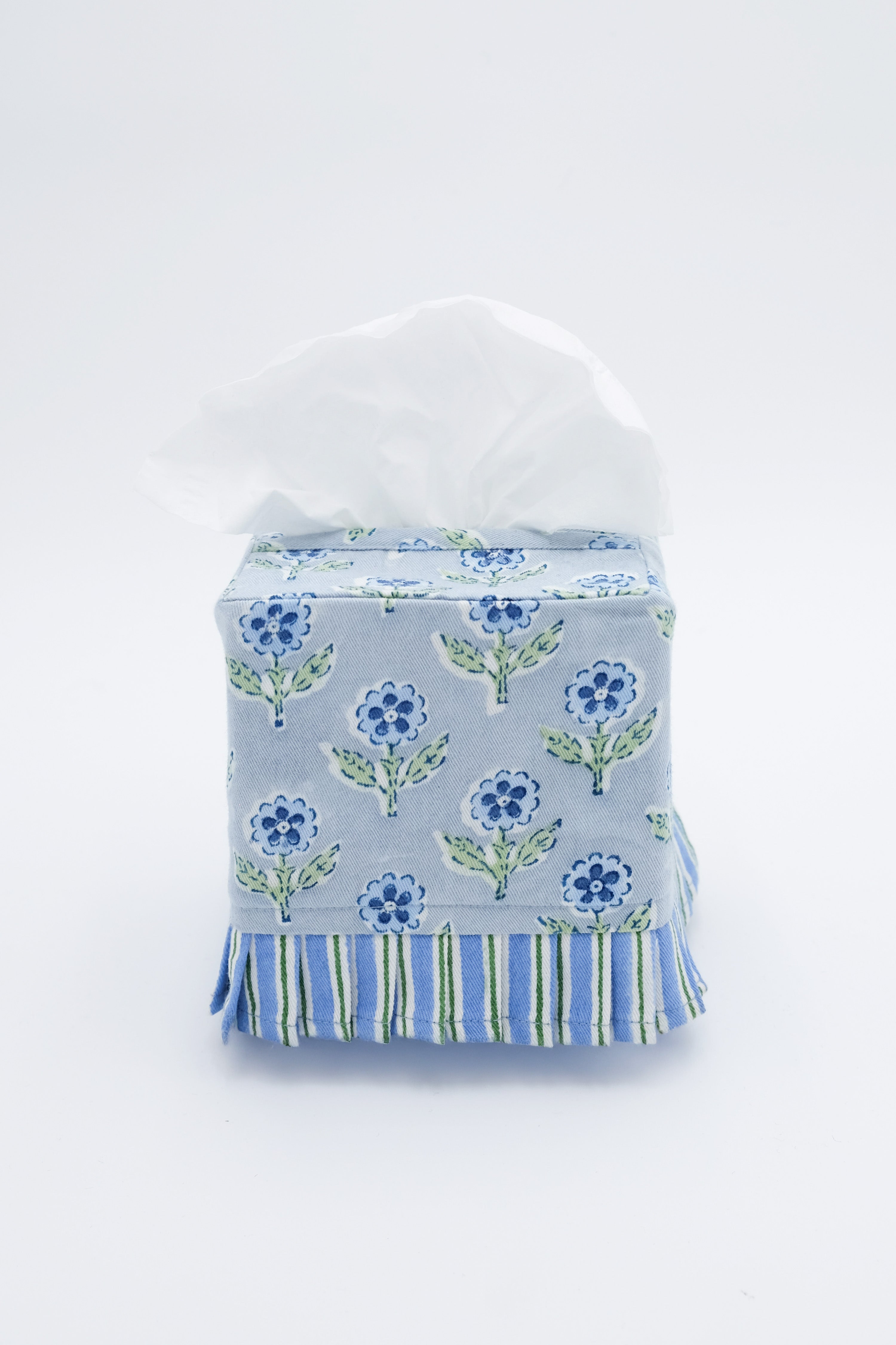 Mona Blue blockprint ruffled tissue box cover from Inner Child