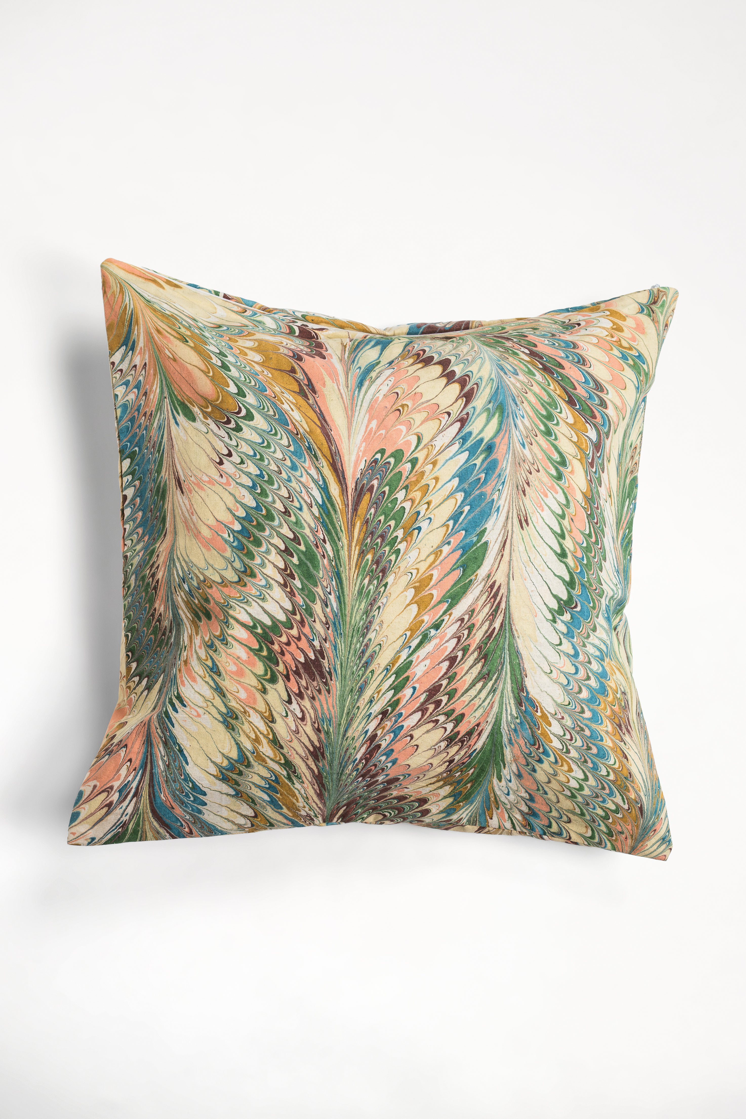18x18 square flatiron feathers hand-marbled pillow with vibrant patterns - Inner Child
