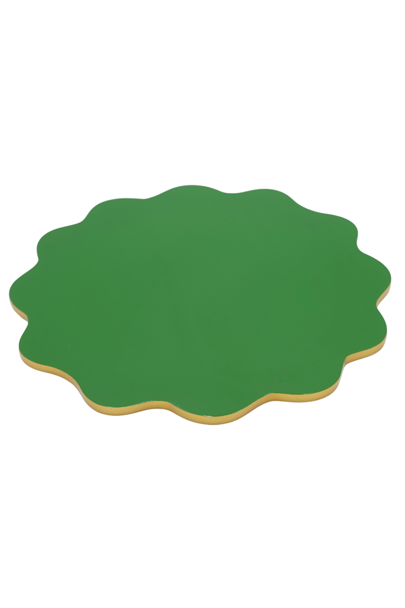 Garden green scalloped lacquerware placemat with gold edge from Inner Child