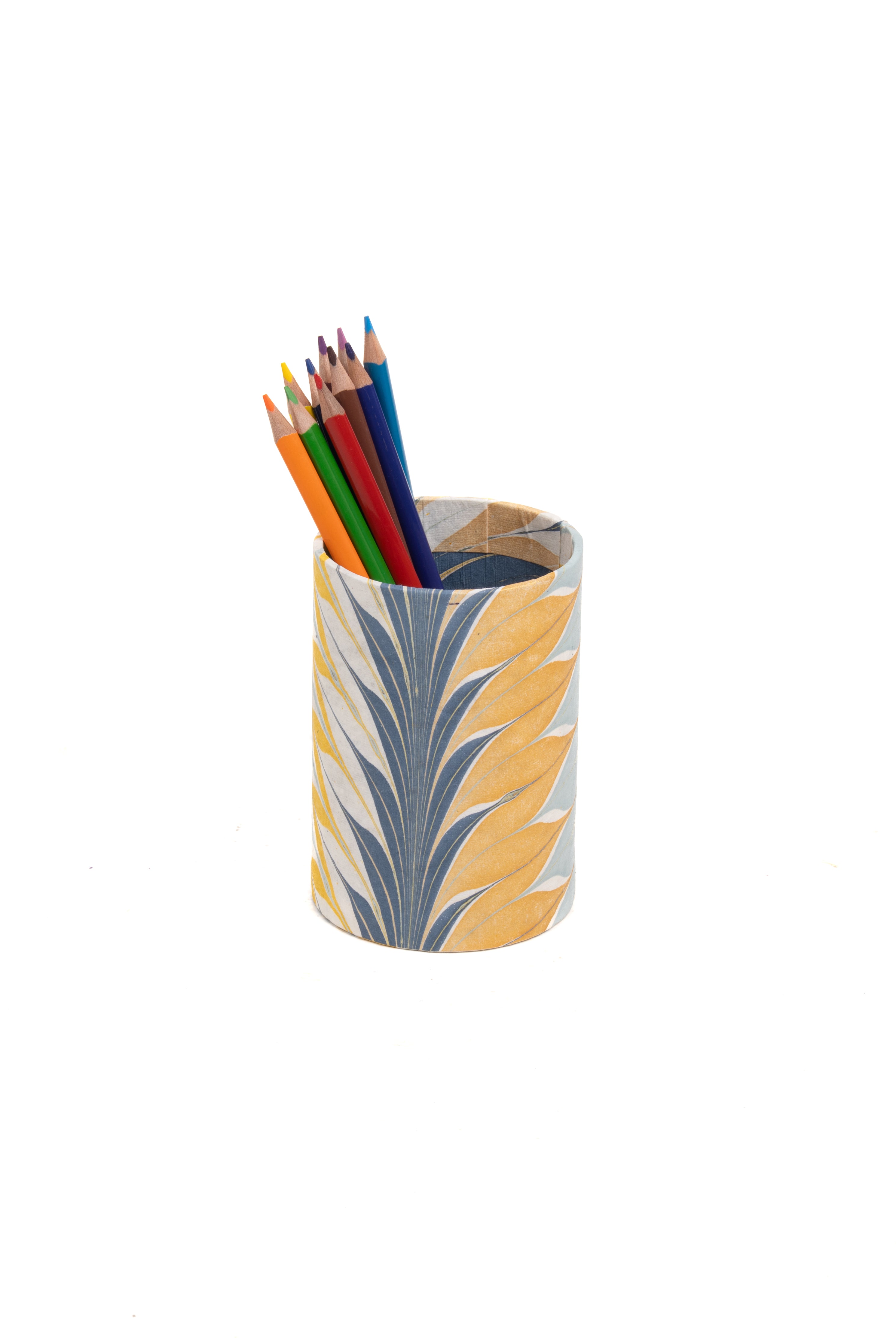 Golden blue marbled pencil holder w/colorful pencils from Inner Child