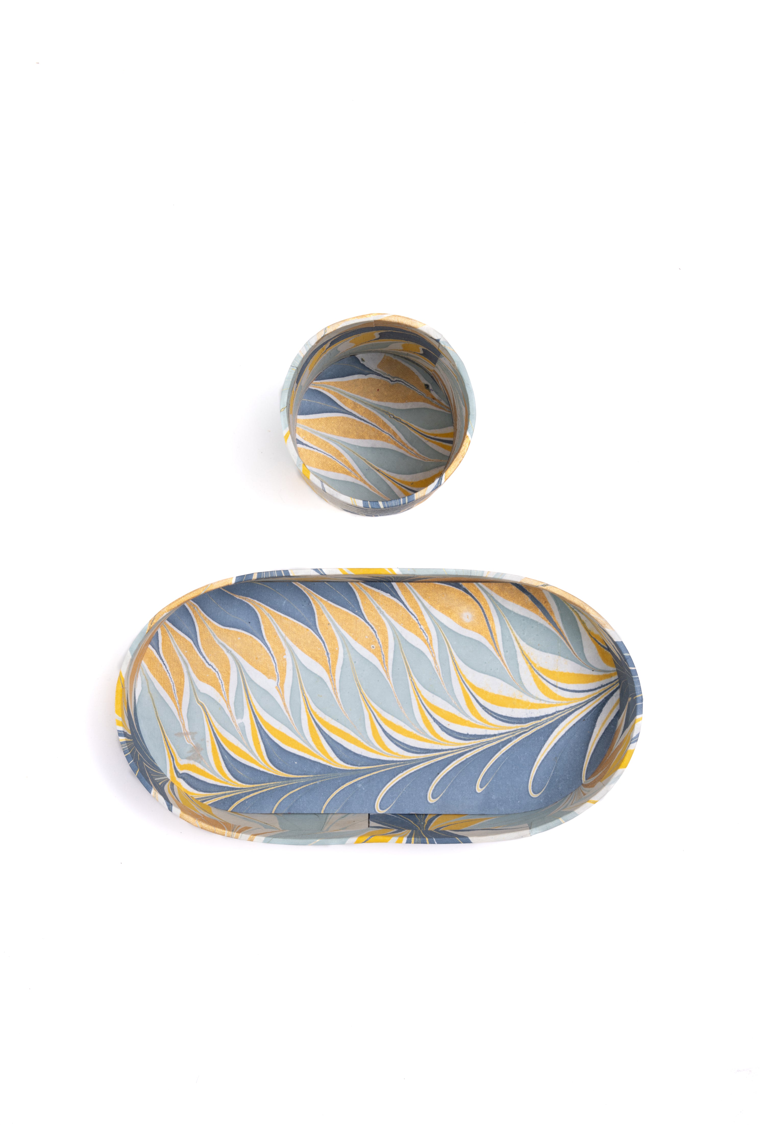 Golden blue hand-marbled desk tray + matching container set from Inner Child