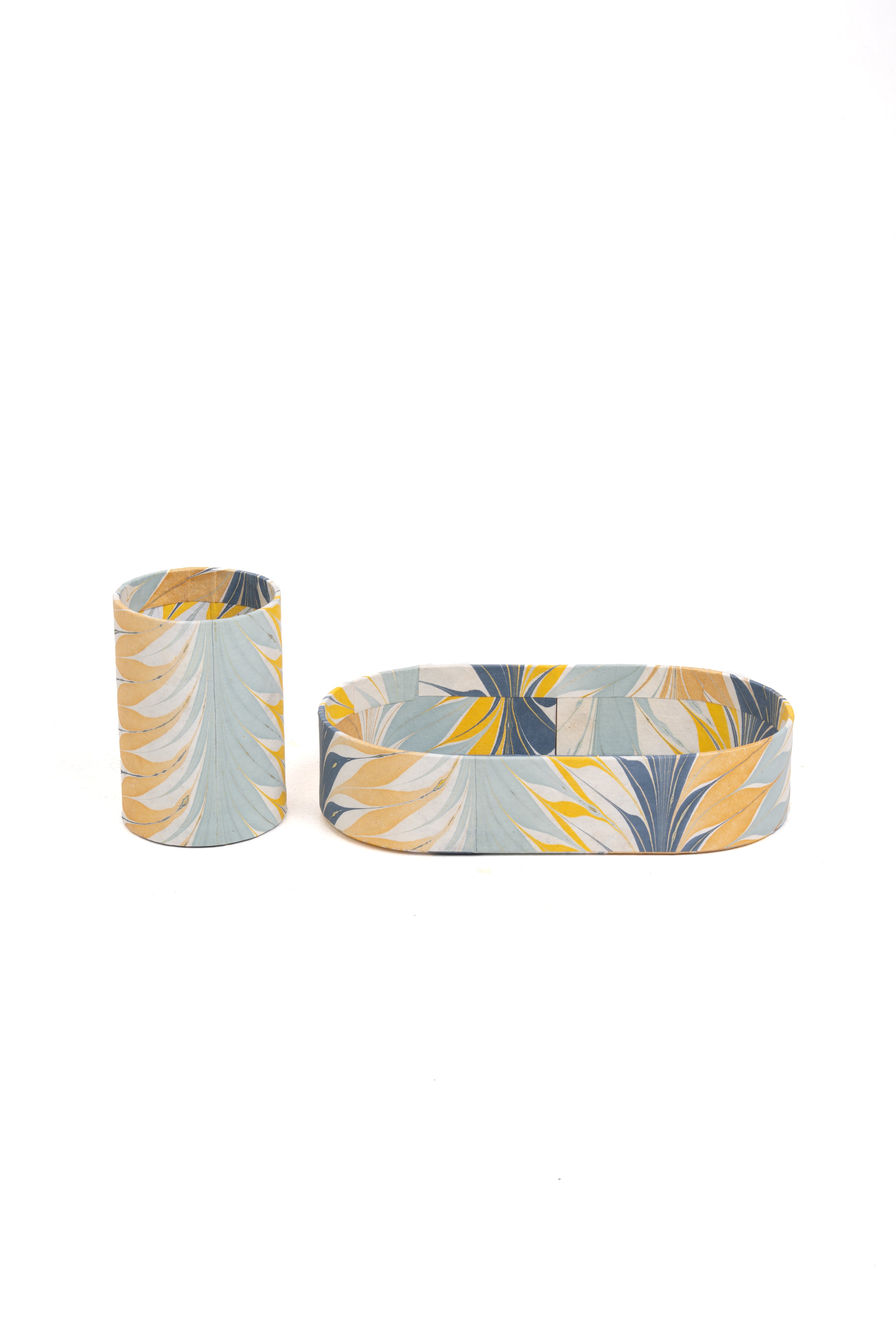 Golden blue hand-marbled desk tray + container set from Inner Child