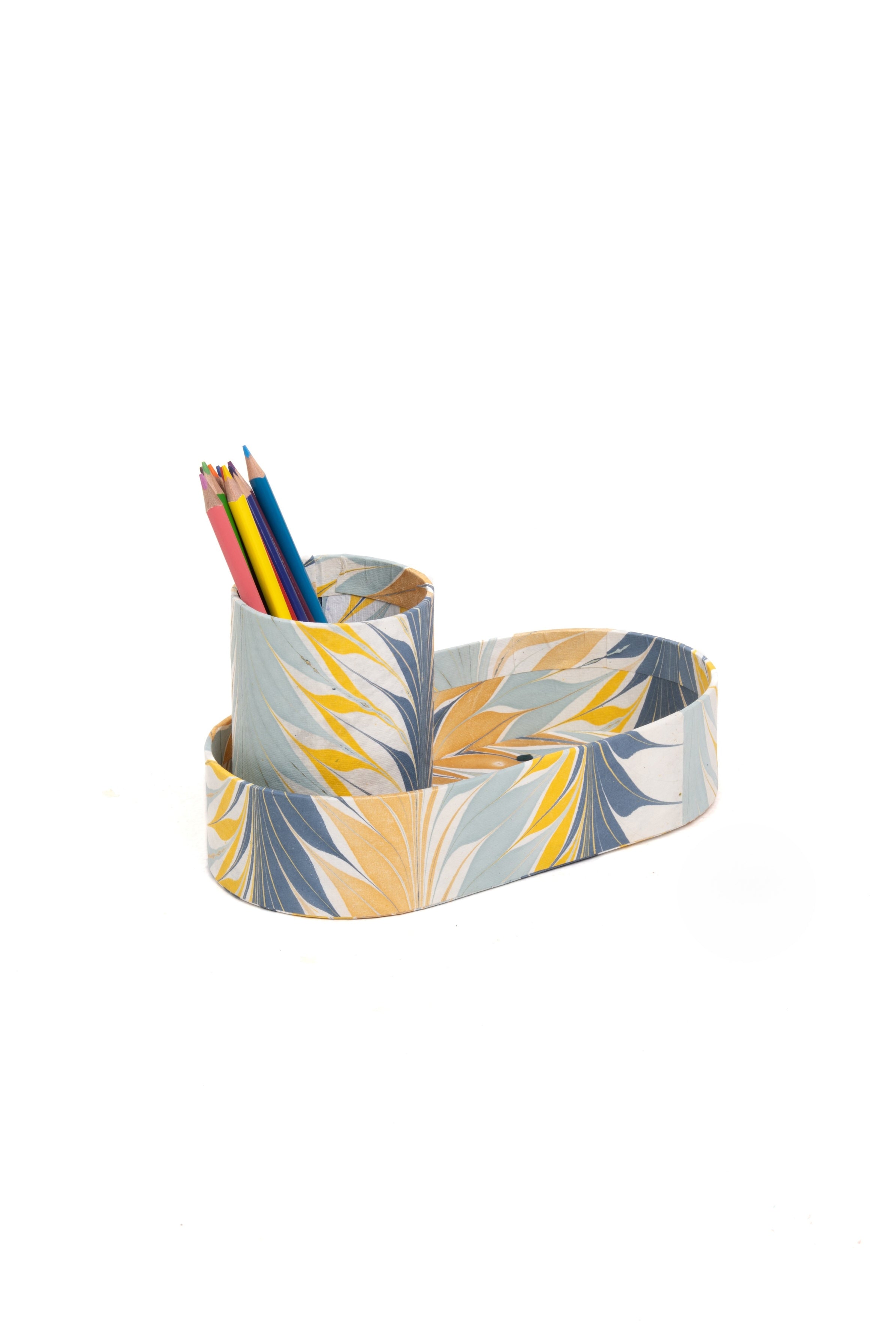 Golden blue marbled desk tray + pencil holder w/colored pencils from Inner Child