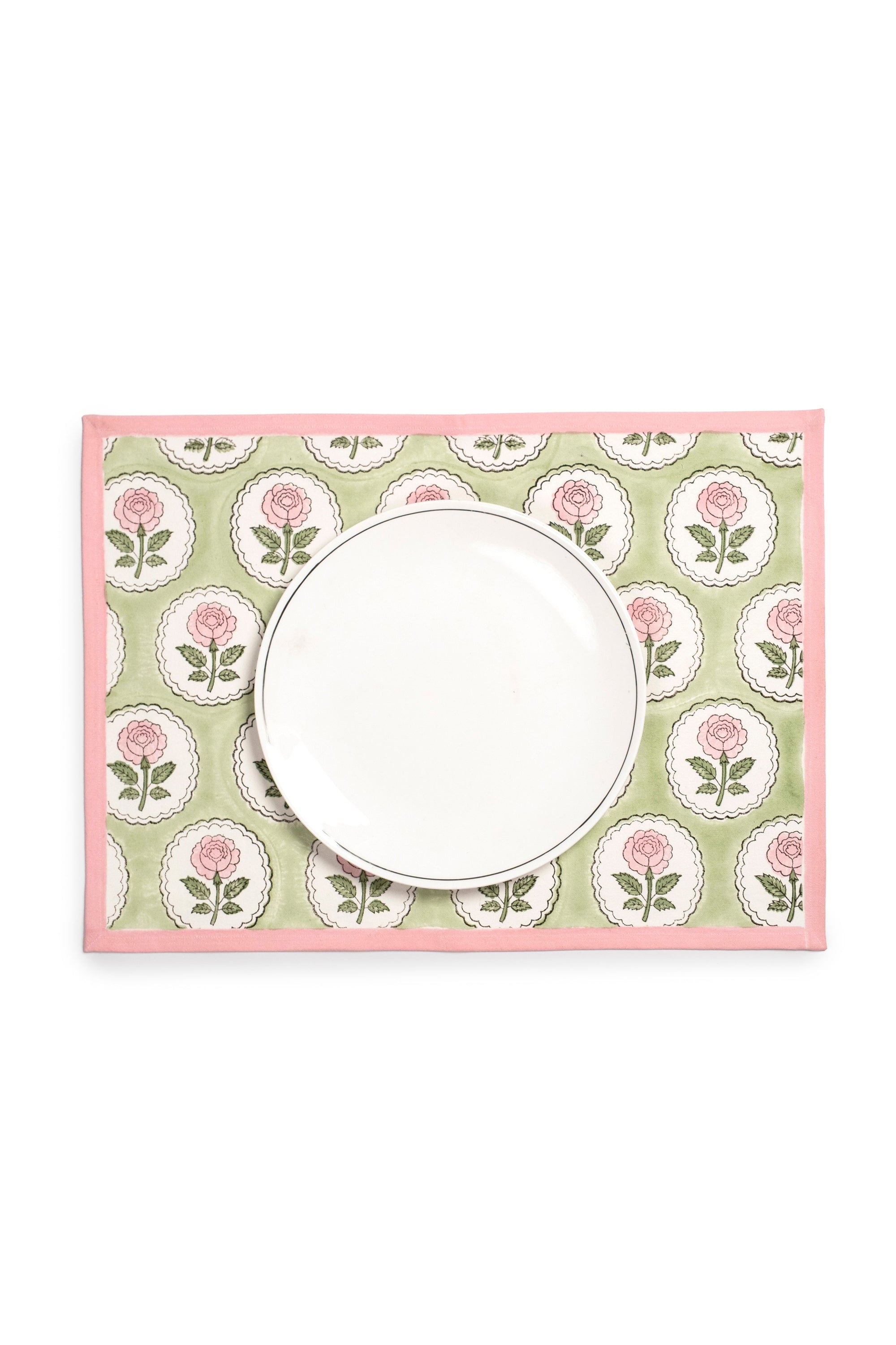 Inner Child English Rose blockprint placemat in green