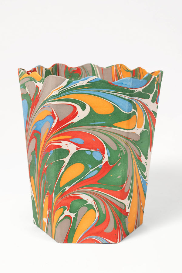 Hand-Marbled Scallop Waste Bin / Storage Bin in Marais