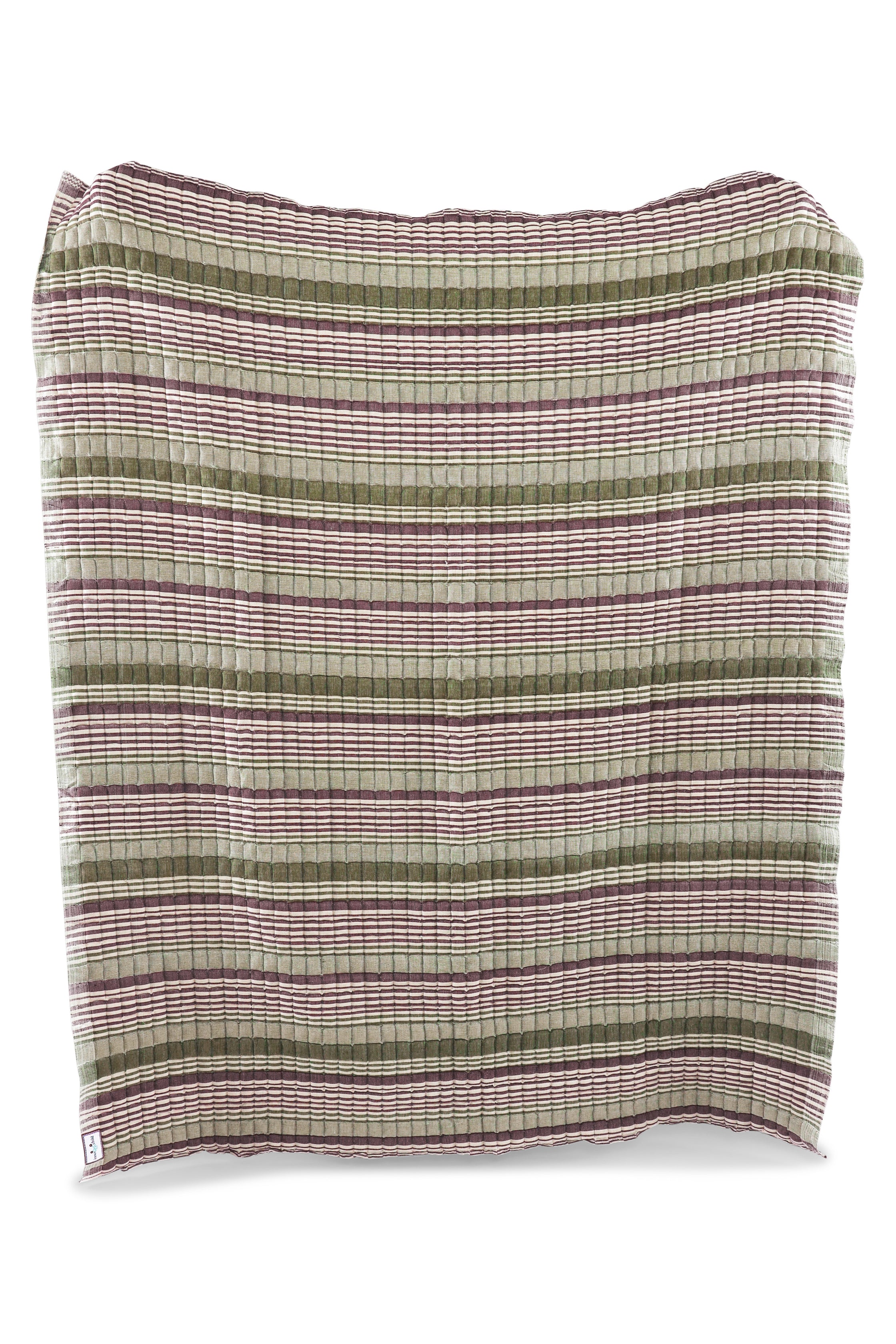 Sage and dusty rose striped puff quilt from Inner Child