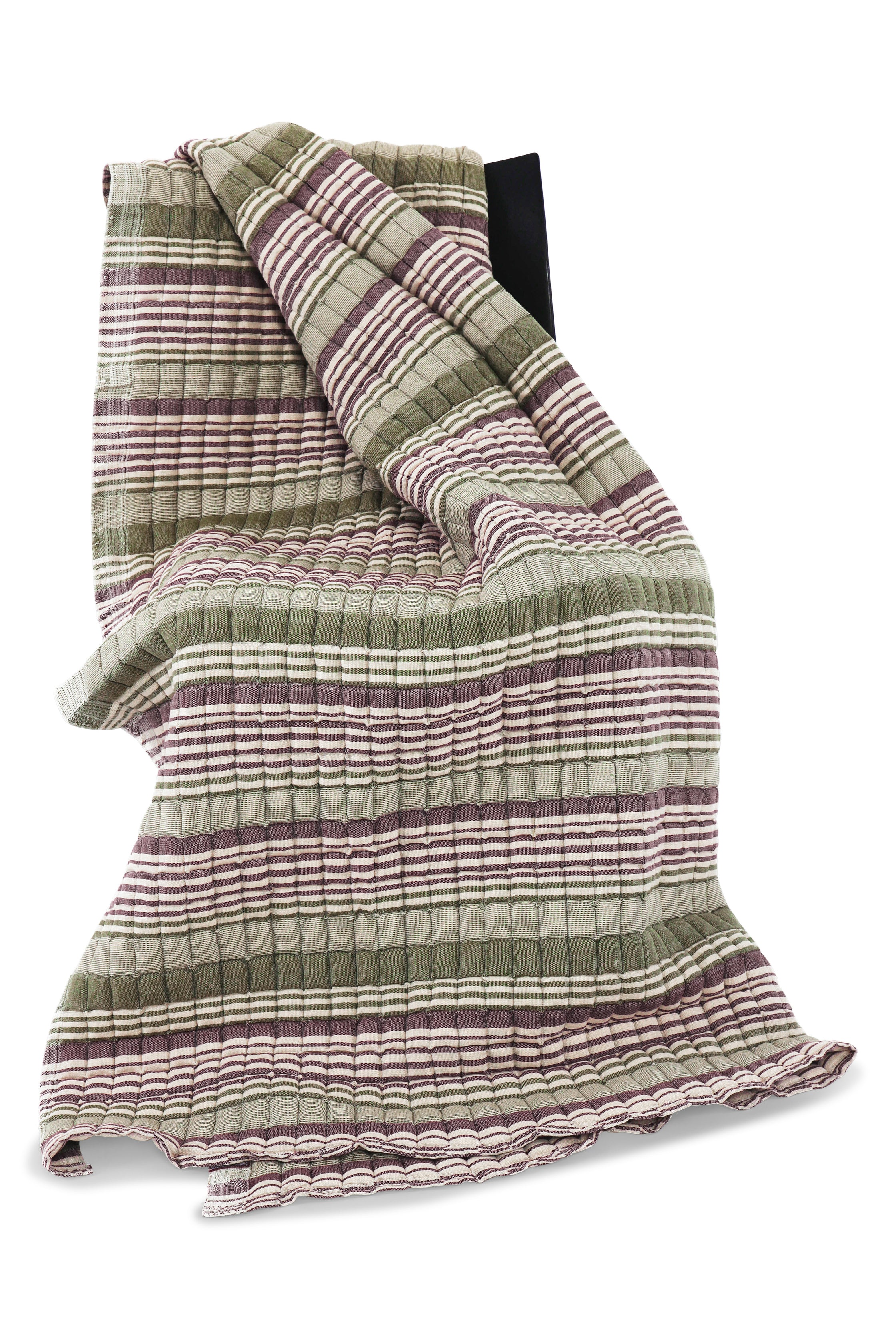 Draped sage and dusty rose puff quilt from Inner Child