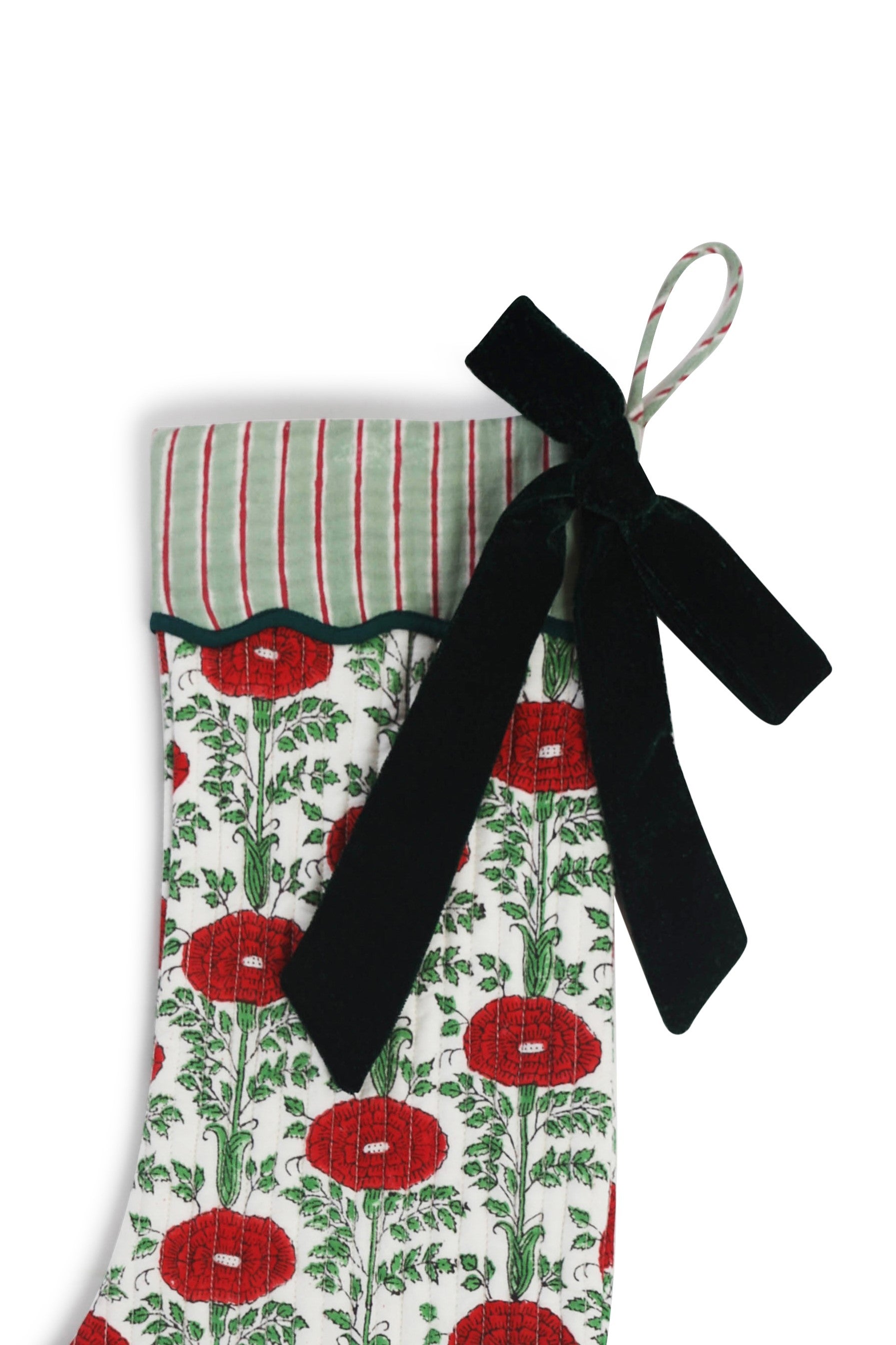 Inner Child Araminta Green blockprint stocking close-up
