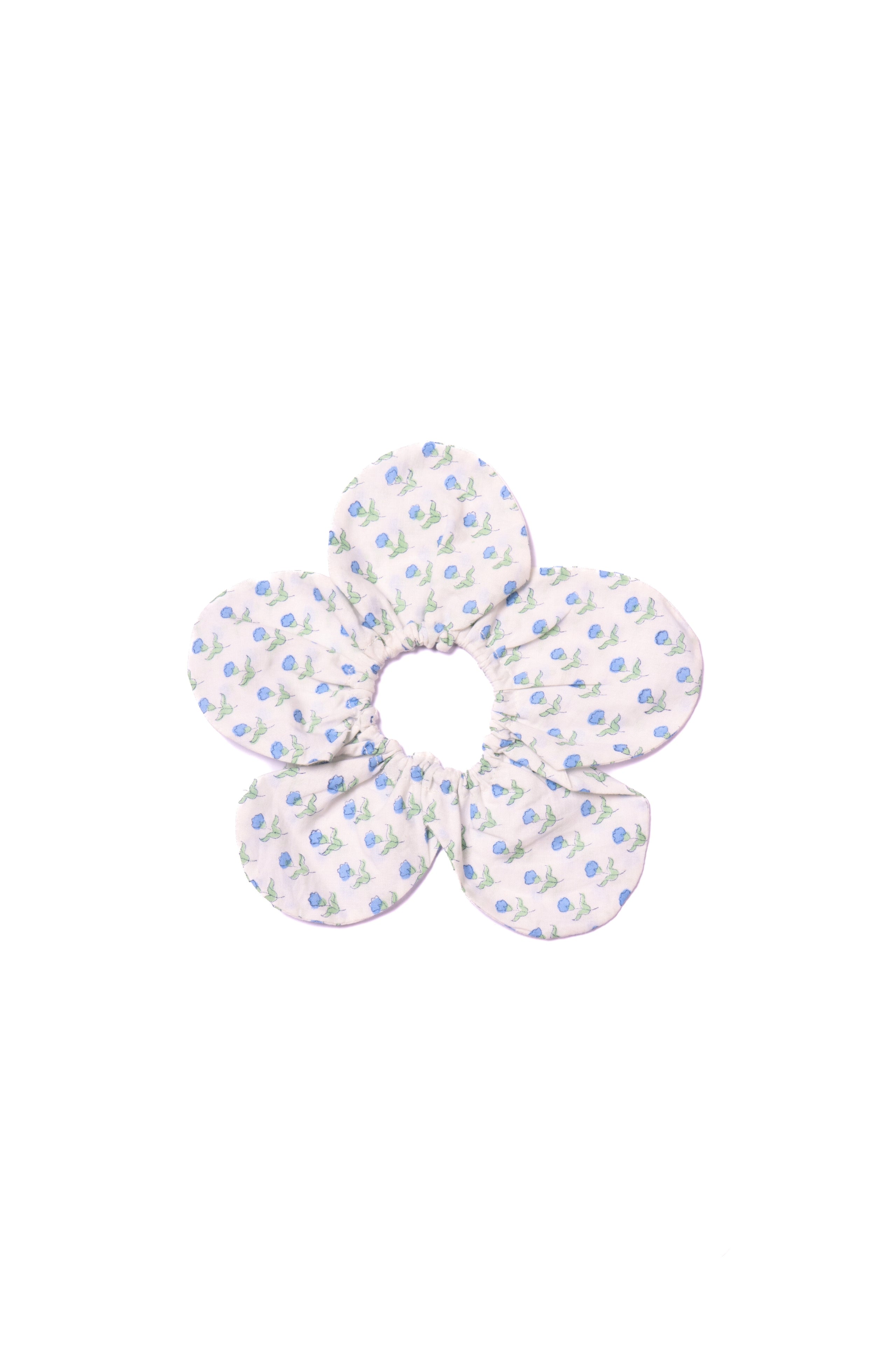 Marais Block Print Flower Scrunchie in Blue with small floral pattern from Inner Child