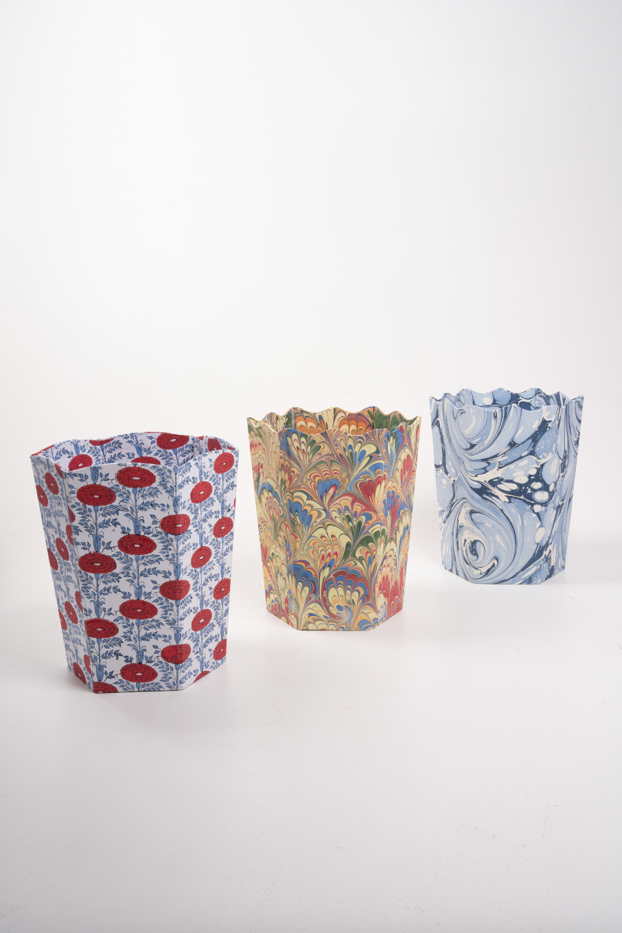Inner Child araminta blockprint scallop-edged storage bins set with varied patterns