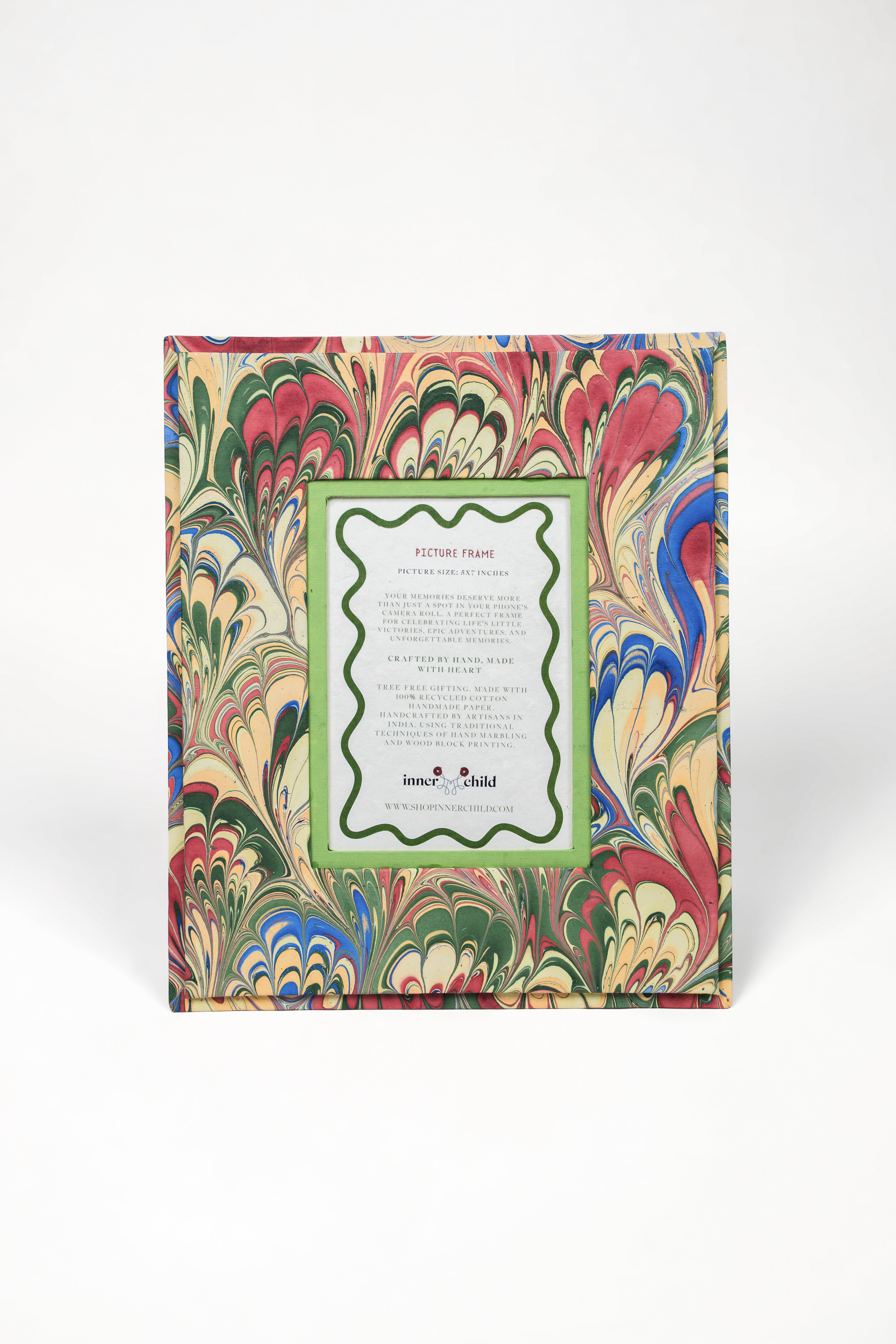Hand-marbled large wall picture frame with multicolor patterns, 5x7 inches from Inner Child