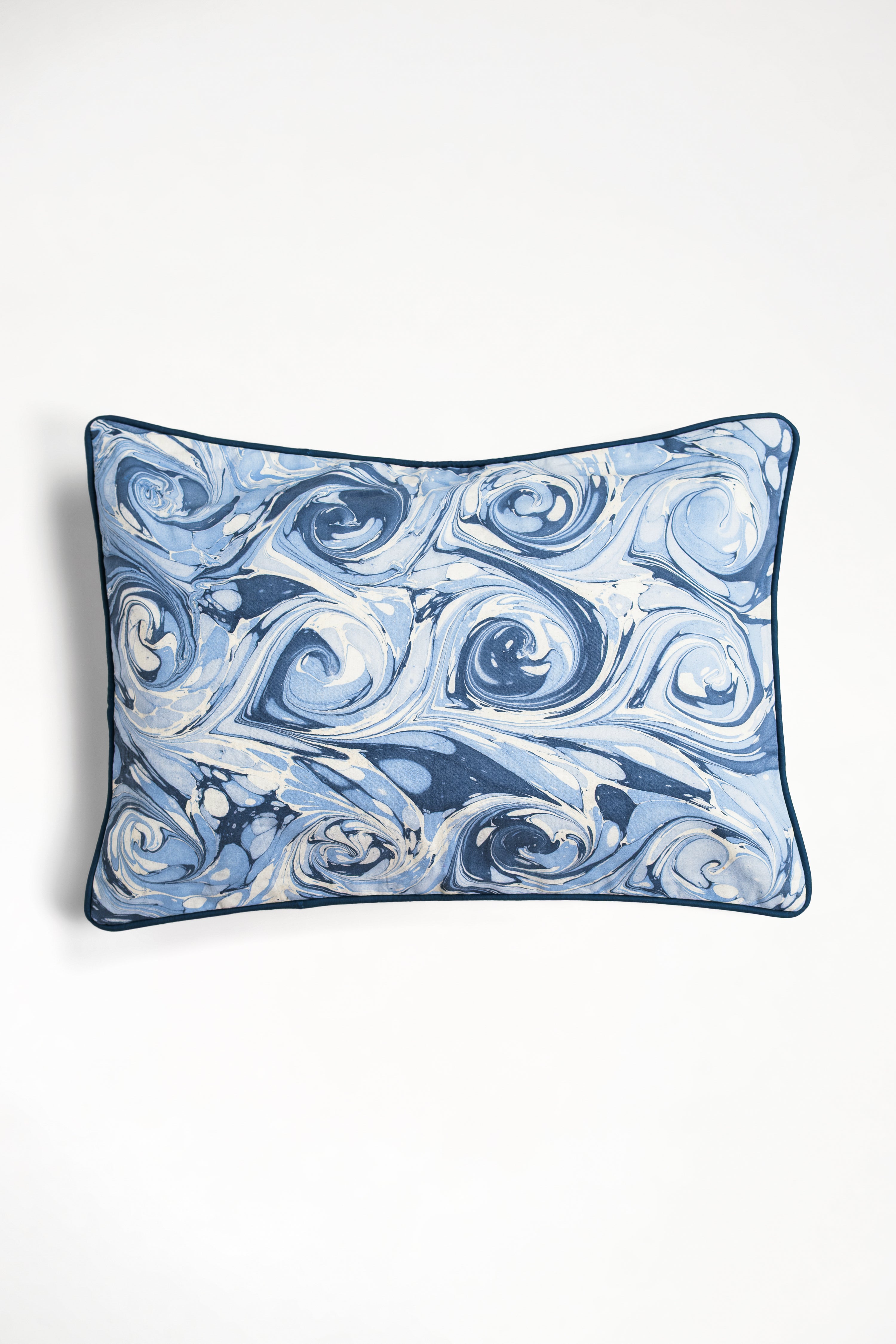 Hand-marbled ocean wave decorative pillow, 14x20 inches