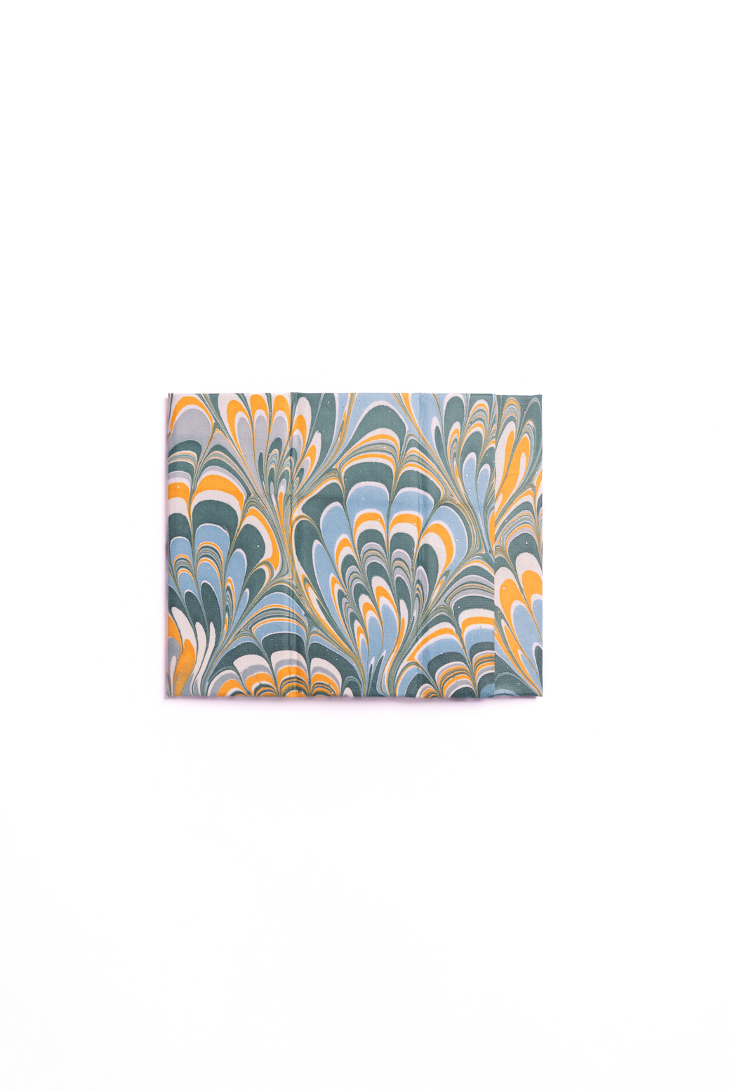 Hand-marbled pencil holder organizer fabric swatch in blue marbling pattern