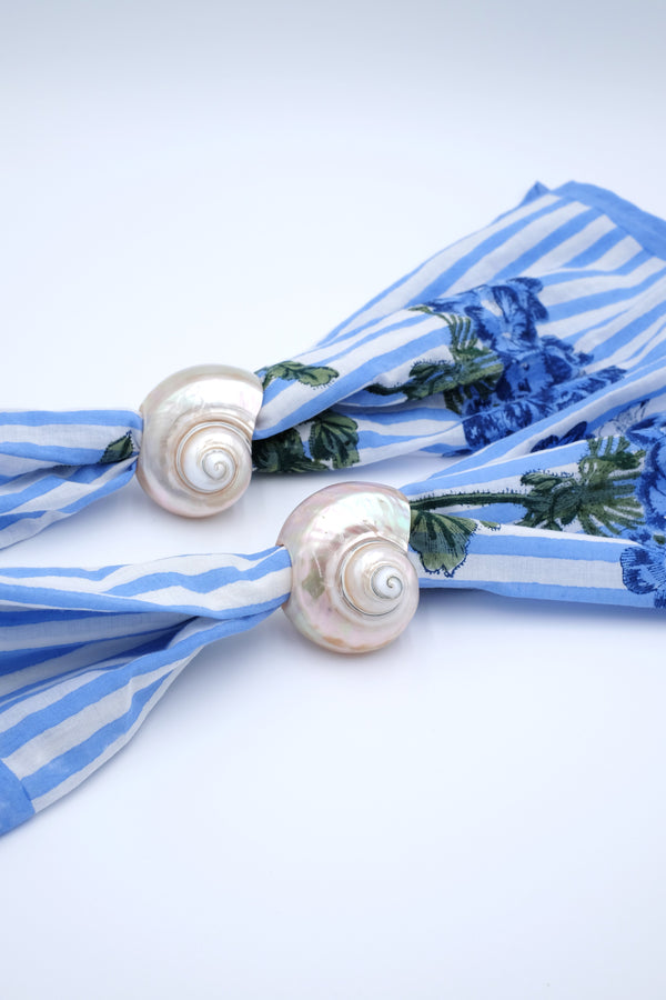 Seashell napkin rings with blue striped fabric, Inner Child