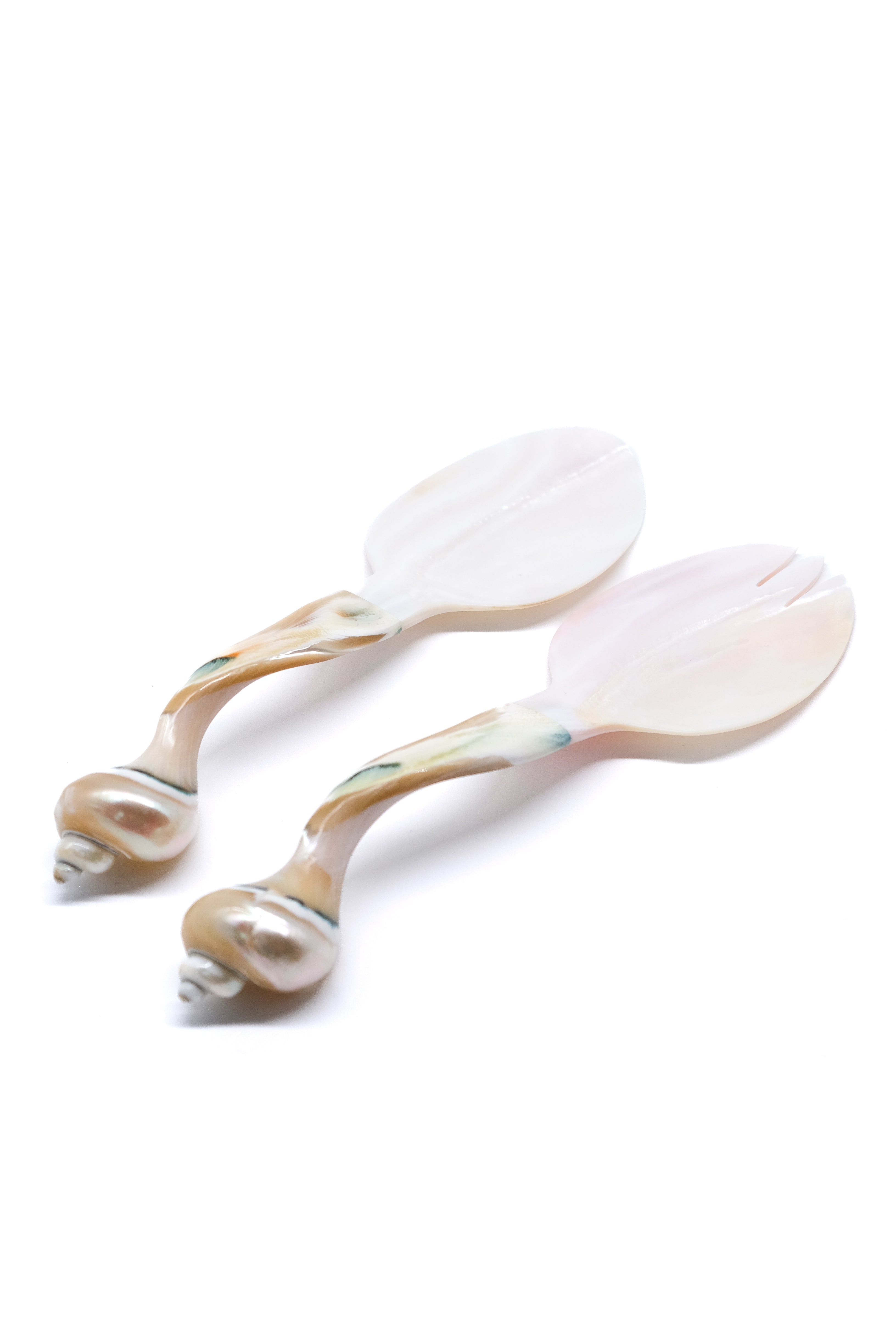 Pearl white seashell serving set with natural shell handles