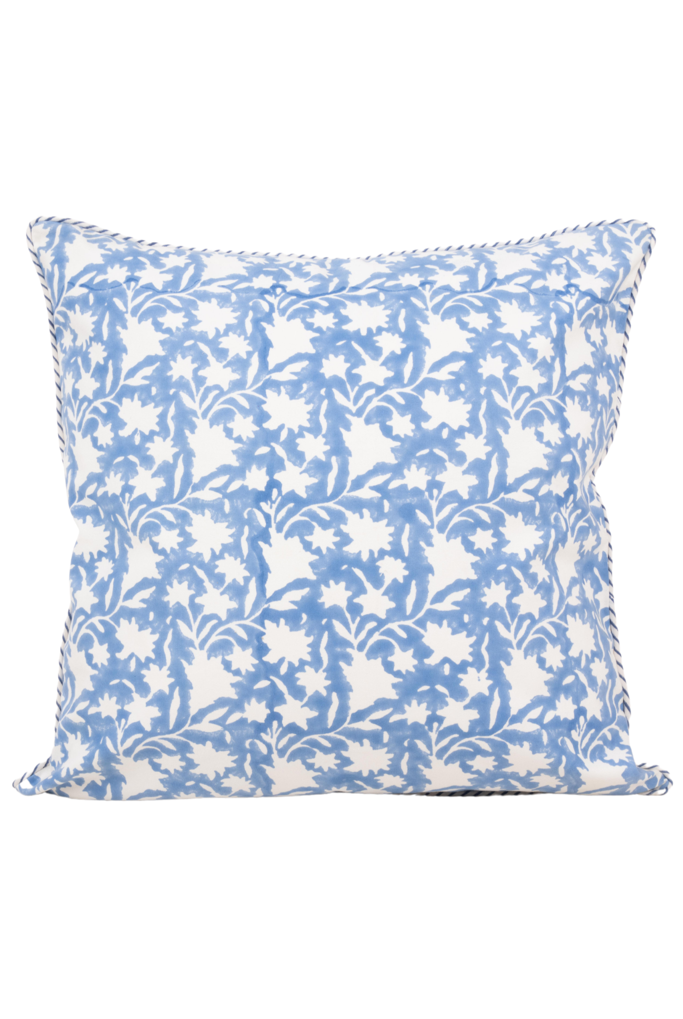 Periwinkle blue reversible blockprint pillow with white floral print