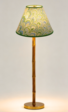 16" hand-marbled empire lampshade with seaglass peacock pattern, bamboo-style base, Inner Child