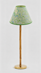 16" hand-marbled empire lamp with blue/green seaglass peacock shade, bamboo stem, brass base