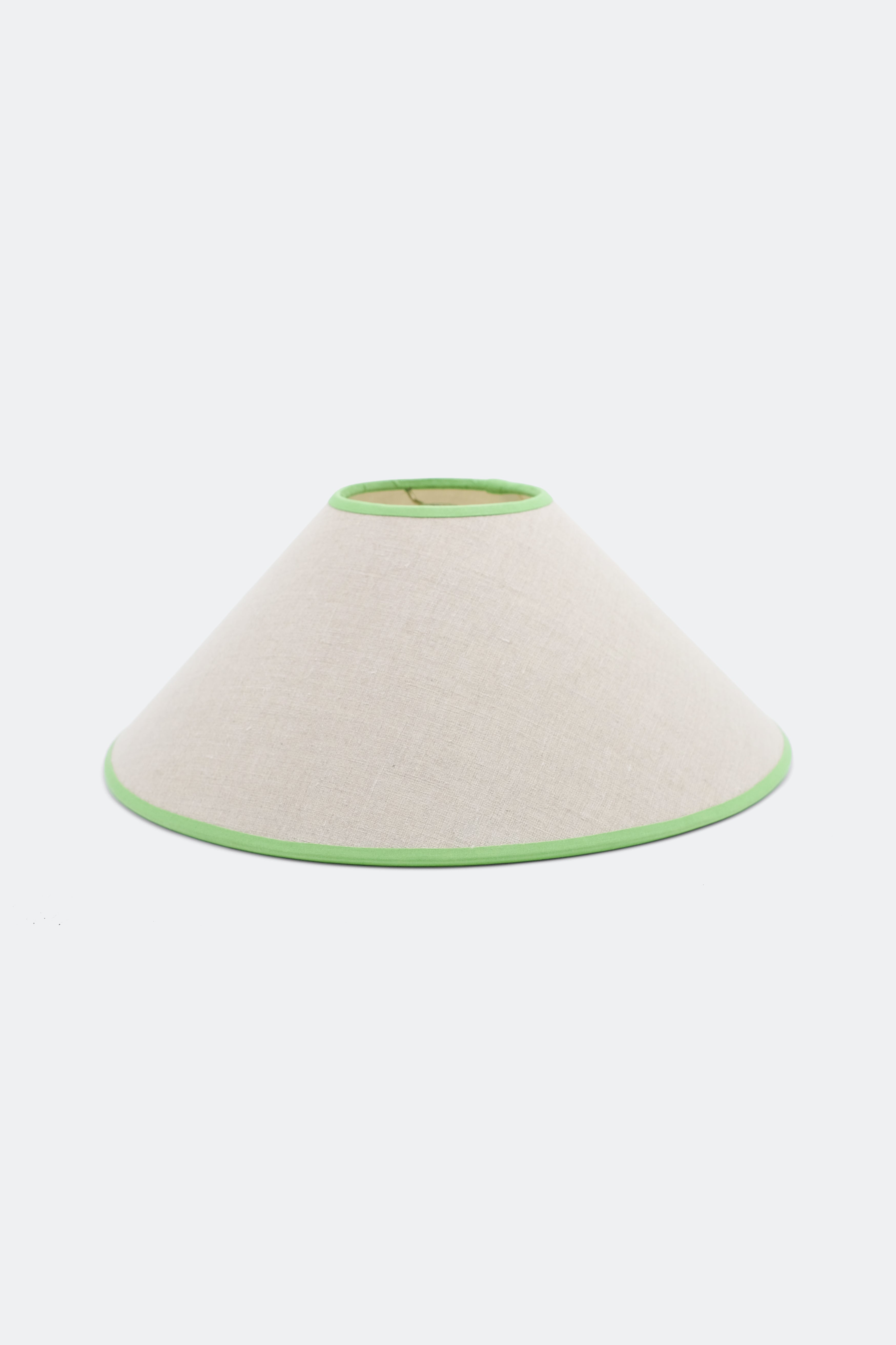 16" tapered cone lampshade with linen green trim