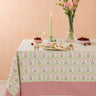 English Rose Blockprint Tablecloth in Pink and Green