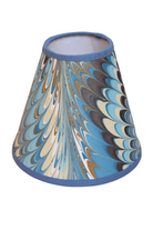 Small blue beige hand-marbled fabric lampshade with blue trim