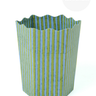 Blockprint Scallop Waste Bin / Storage Bin in Green and Blue Stripes