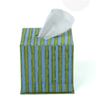 Blockprint Tissue Box Cover in Green and Blue Stripes