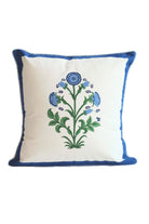 Cobalt botanical blockprint pillow with blue border