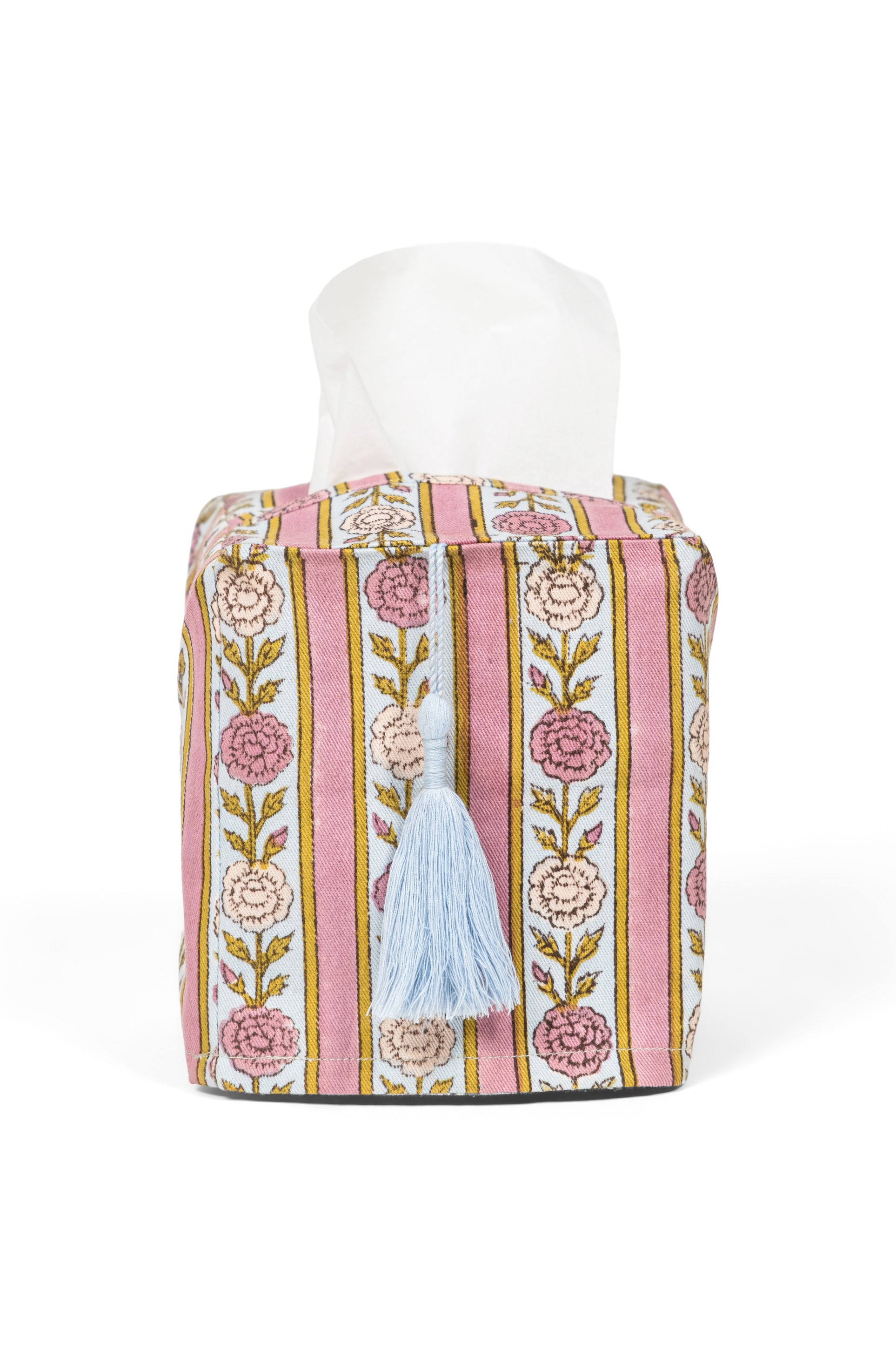 Vintage Floral Stripe Blockprint Tissue Box Cover