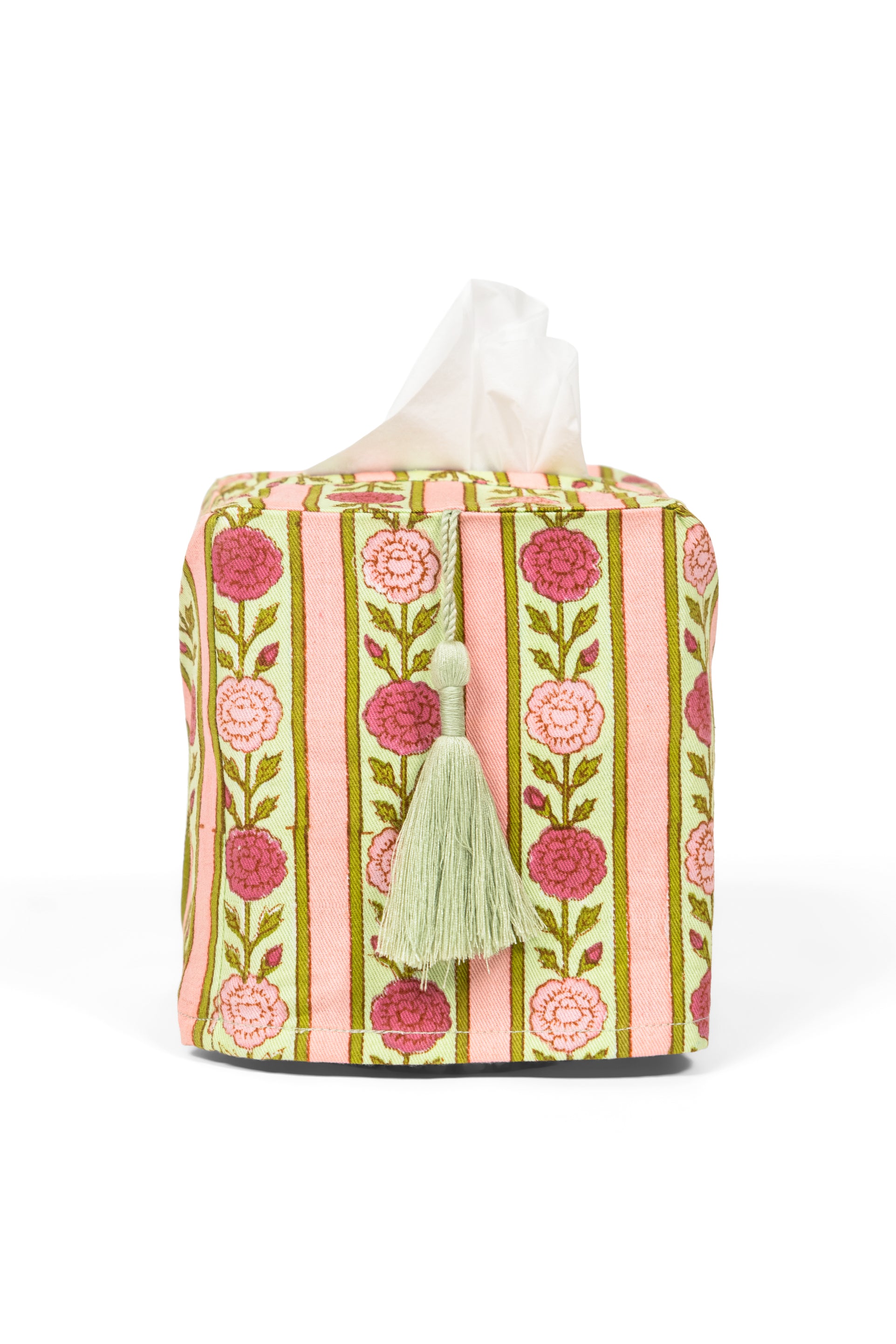 Vintage Floral Stripe Blockprint Tissue Box Cover