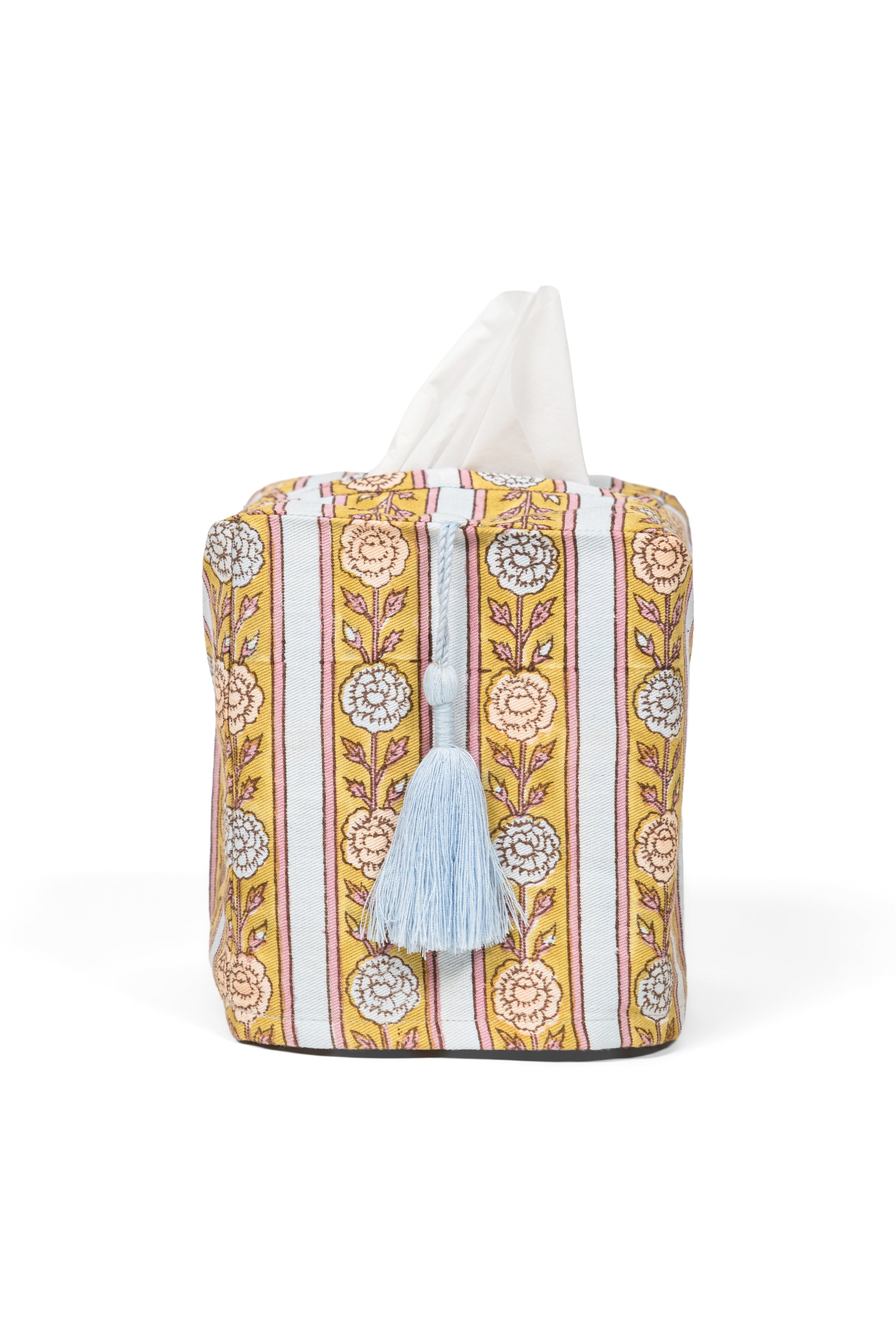 Vintage Floral Stripe Blockprint Tissue Box Cover