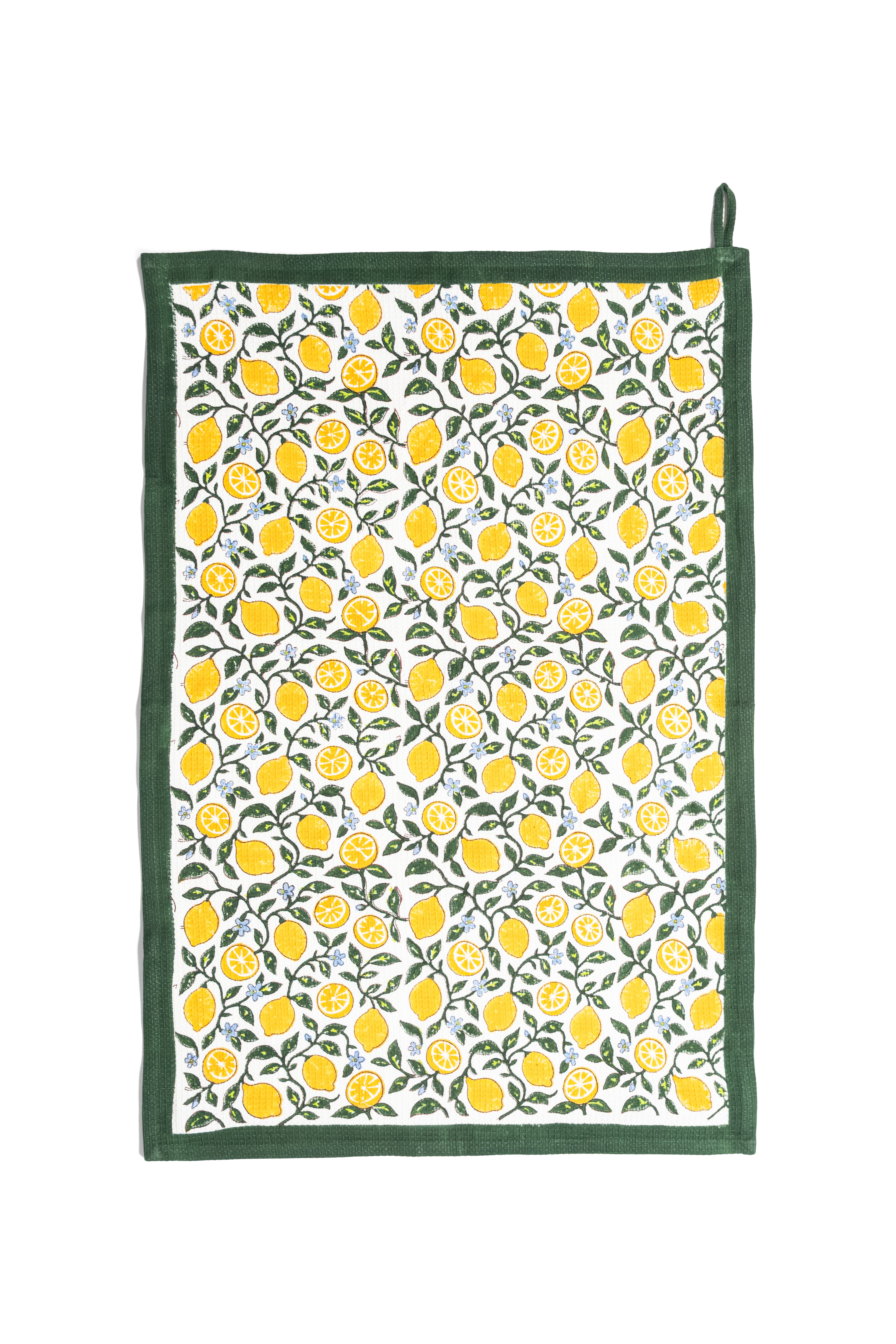 Capri Lemons Blockprint Kitchen Towel