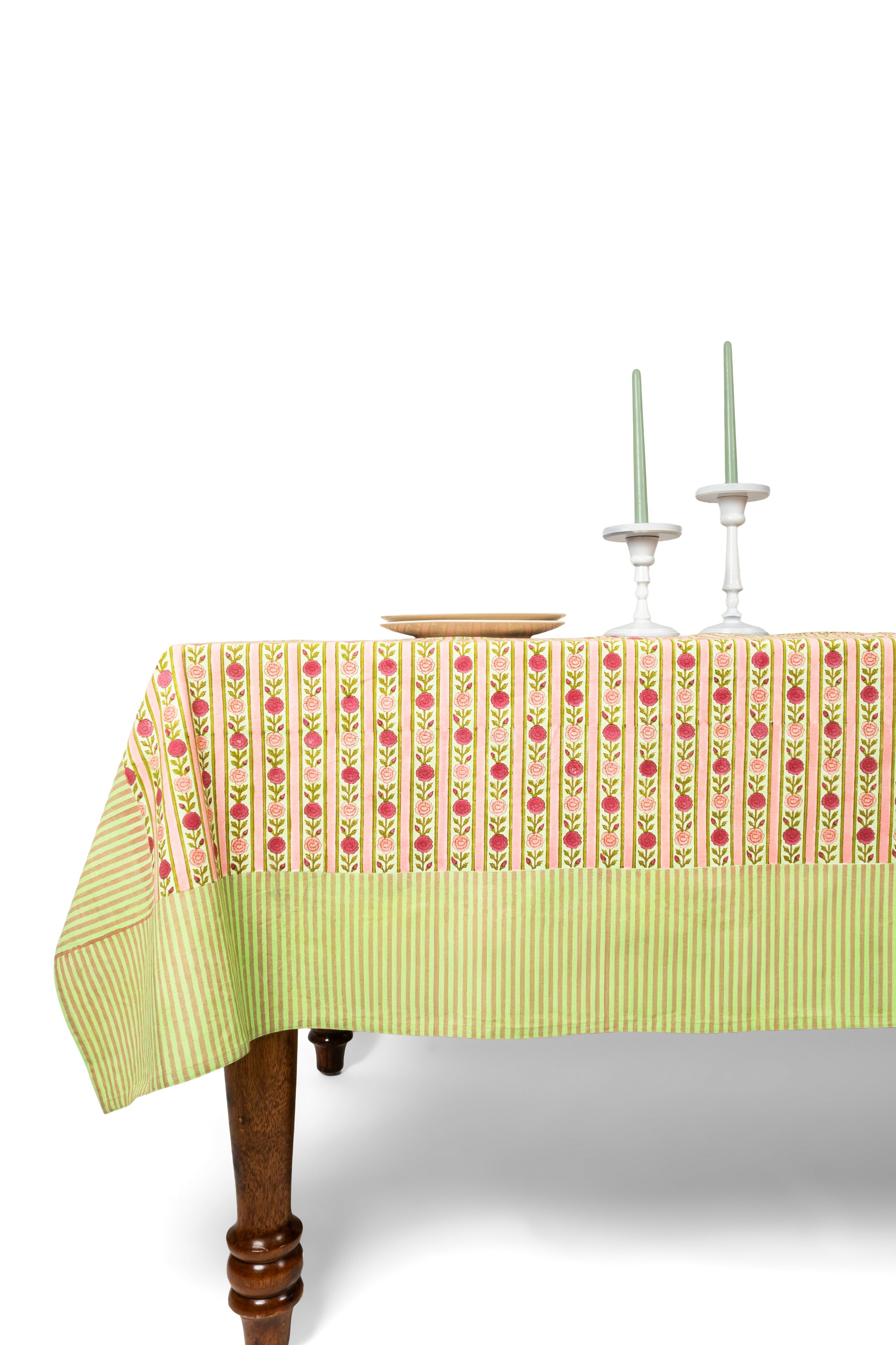 Vintage Floral Stripe Blockprint Tablecloth