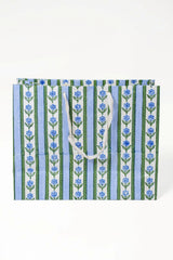 Cottage Garden Blockprint Gift Bag in Blue - Large