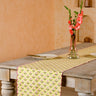 Mona Scallop Embroidered Blockprint Tablerunner in Butter Yellow