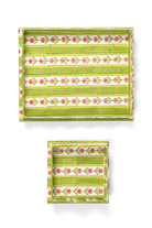 Green nesting scalloped blockprint trays with floral patterns from Inner Child