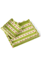 Inner Child green nesting scalloped blockprint trays with pink flowers