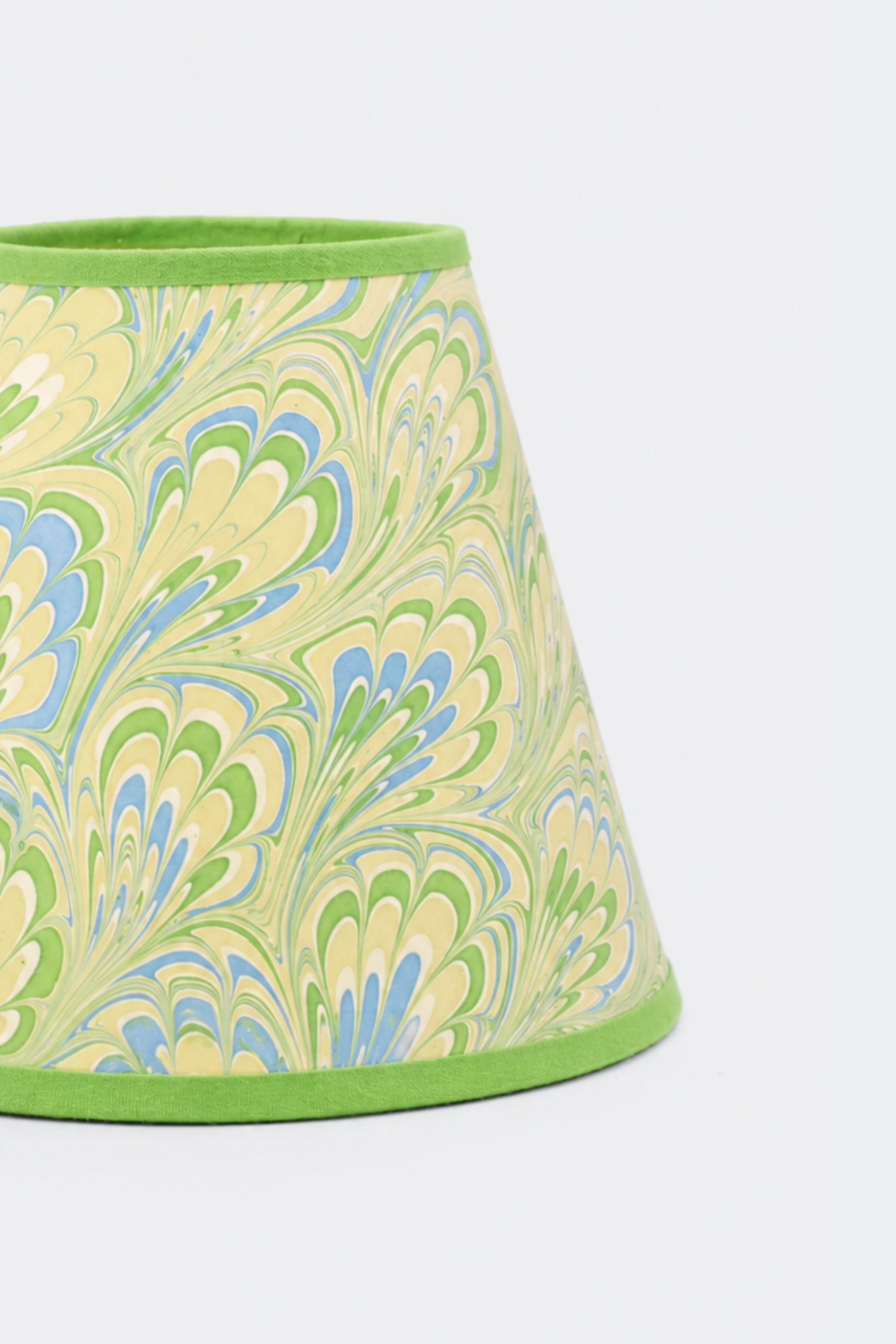 6" hand-marbled clip-on chandelier lampshade with seaglass peacock pattern, green trim
