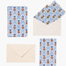 Blockprint Notecards in Blue Daisies, Set of 8