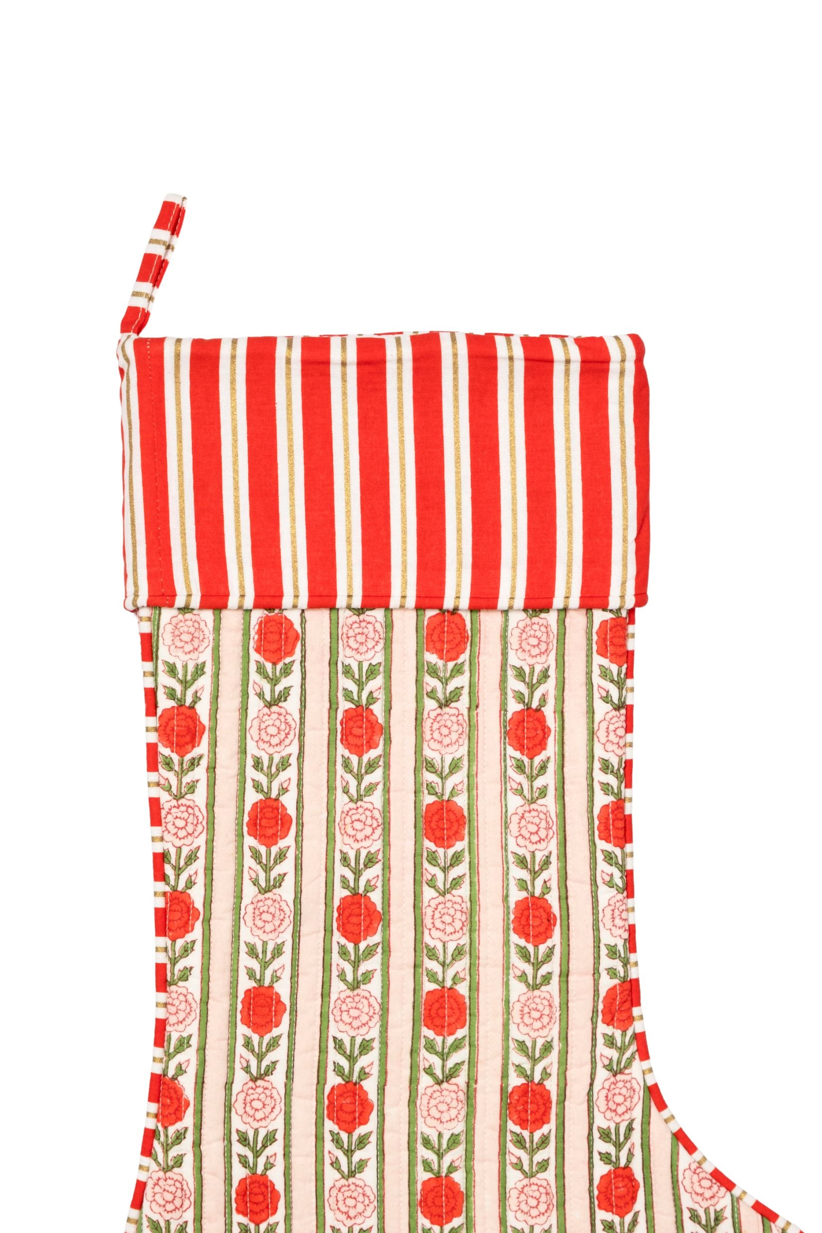 Inner Child blockprint holiday vintage floral stripe stocking