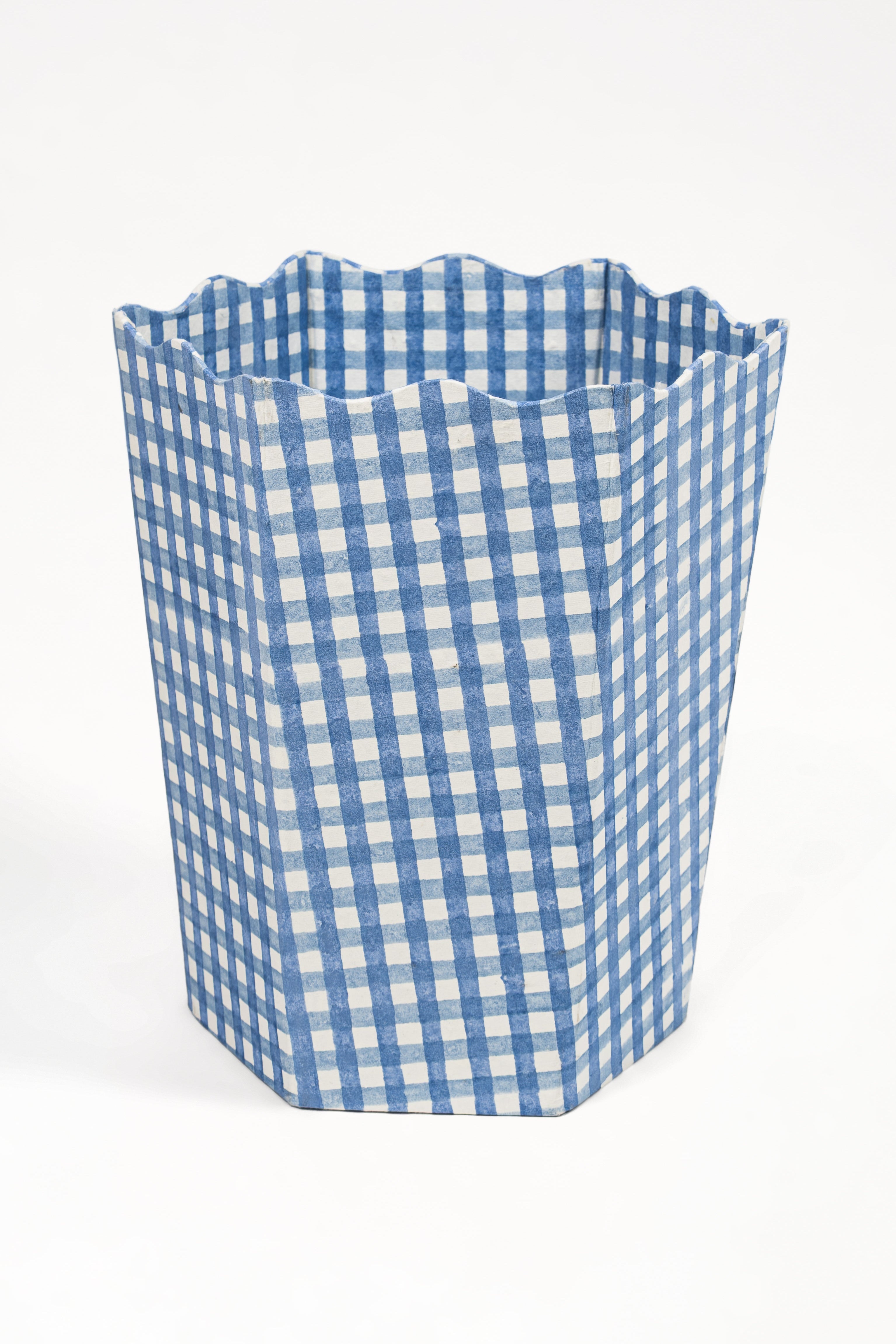 Blue gingham blockprint waste bin storage bin